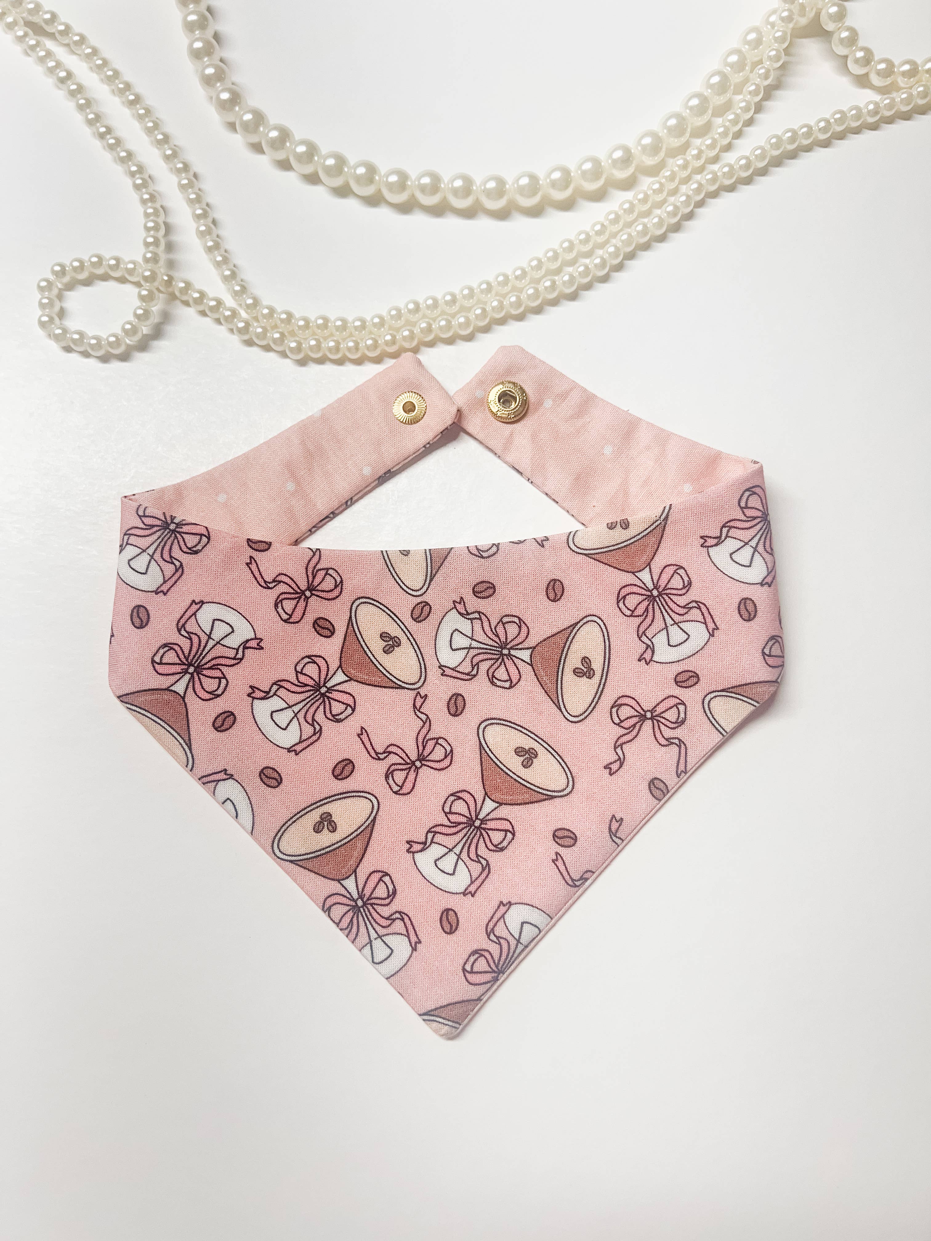 StellaLoo - Coquette Martini Snap-On Reversible Dog Bandana, Curved Neck