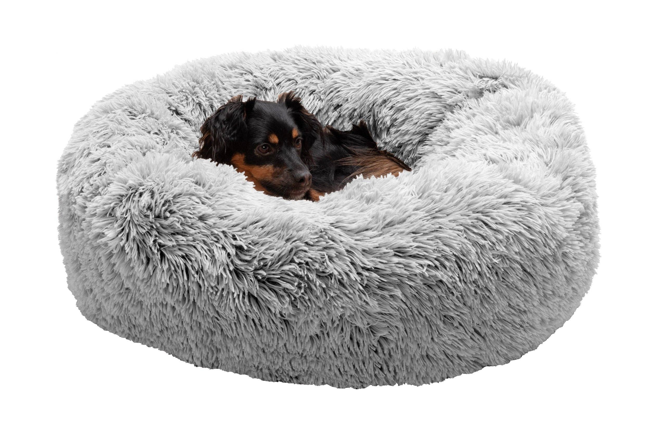 Calming Cuddler Long Fur Donut Dog Bed: Gray