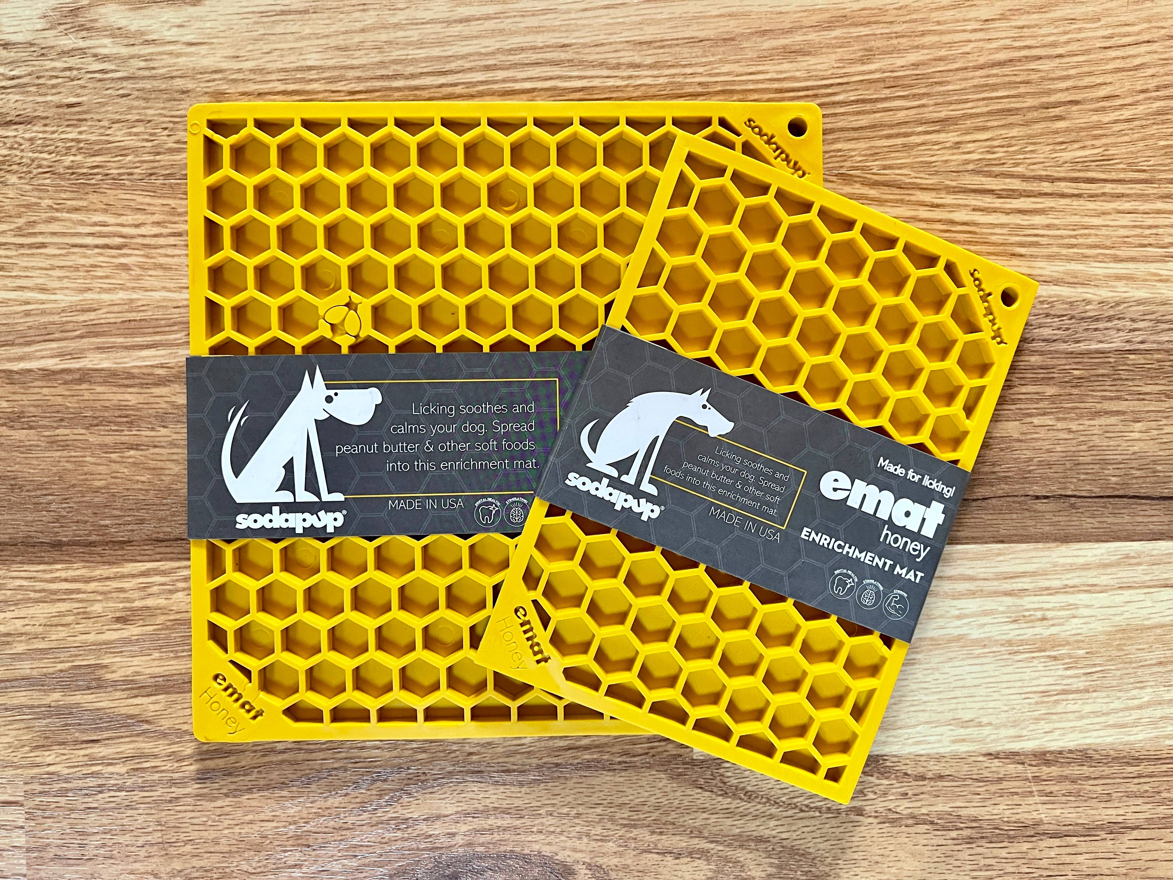 SodaPup - Honeycomb Design Emat Enrichment Licking Mat - Yellow - Large