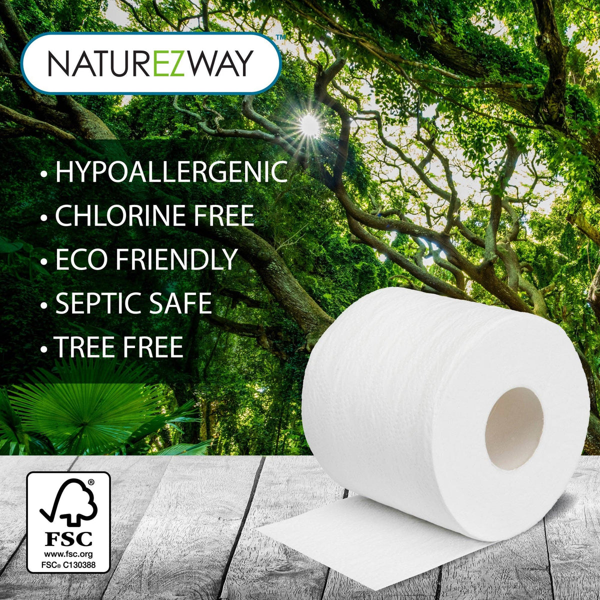 NatureZway - Bamboo 2-Ply Toilet Paper | Soft & Compostable | 48 Rolls