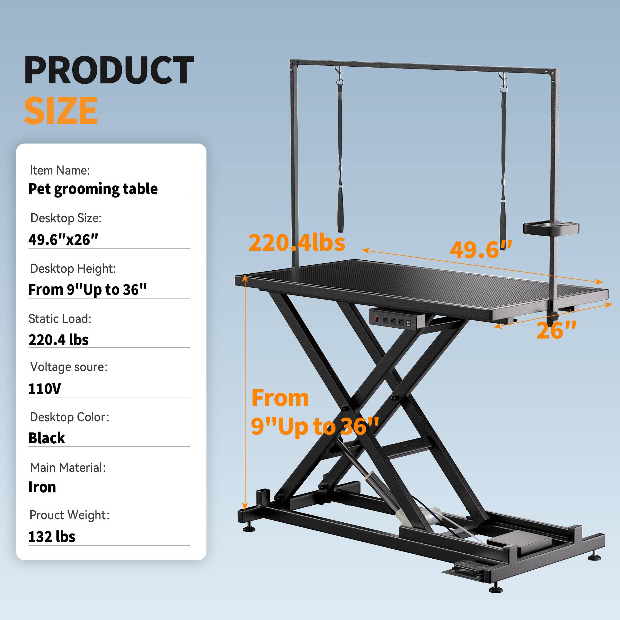 39F Inc. - 50" Electric Dog Grooming Table with Adjustable Height,Black
