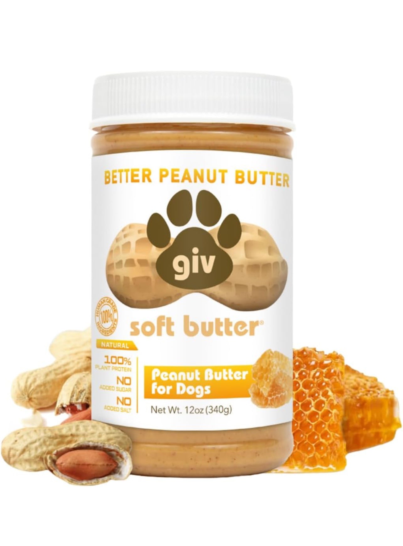 Giv Soft Butter- All Natural Human Grade Dog Peanut Butter - Only 2 Ingredients (Peanuts & Honey) Dog Treats - Perfect for Pill Pockets for Dogs, Lick mat for Dogs, Dog Training Treats and Healthy Dog Food