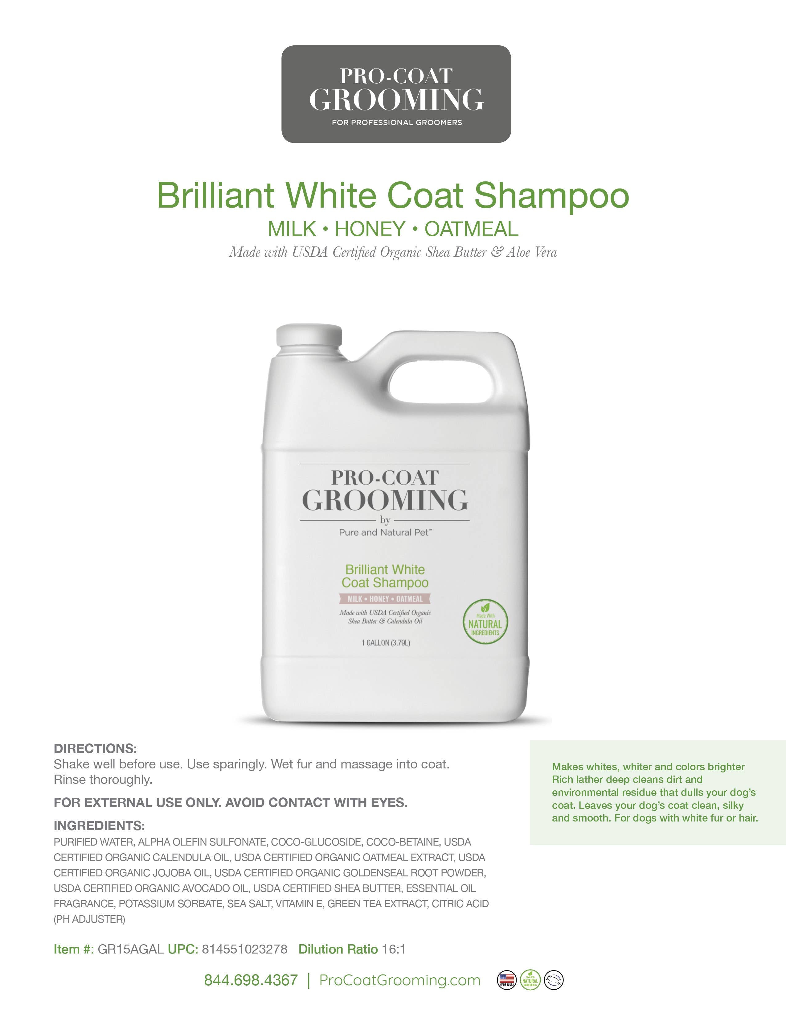 Pure and Natural Pet - Brilliant White Coat Shampoo for Dogs  - 1 Gallon