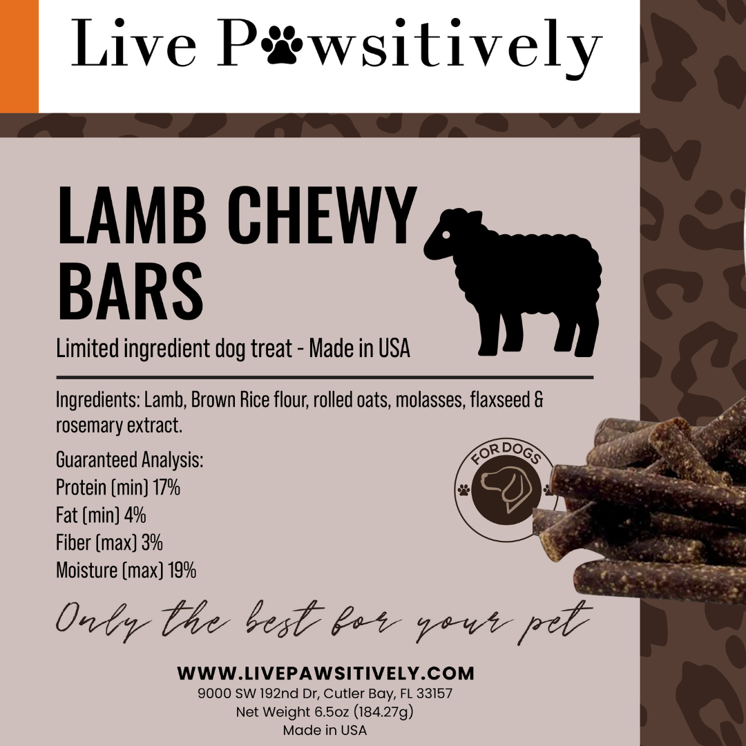 Live Pawsitive - Lamb Chewy Bars, soft limited ingredient dog treat, USA