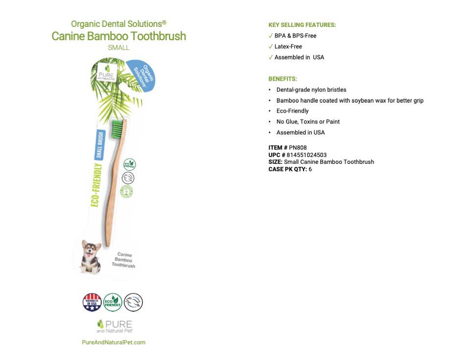 Pure and Natural Pet - Bamboo Toothbrush for Small Dogs - Organic Dental Solutions®