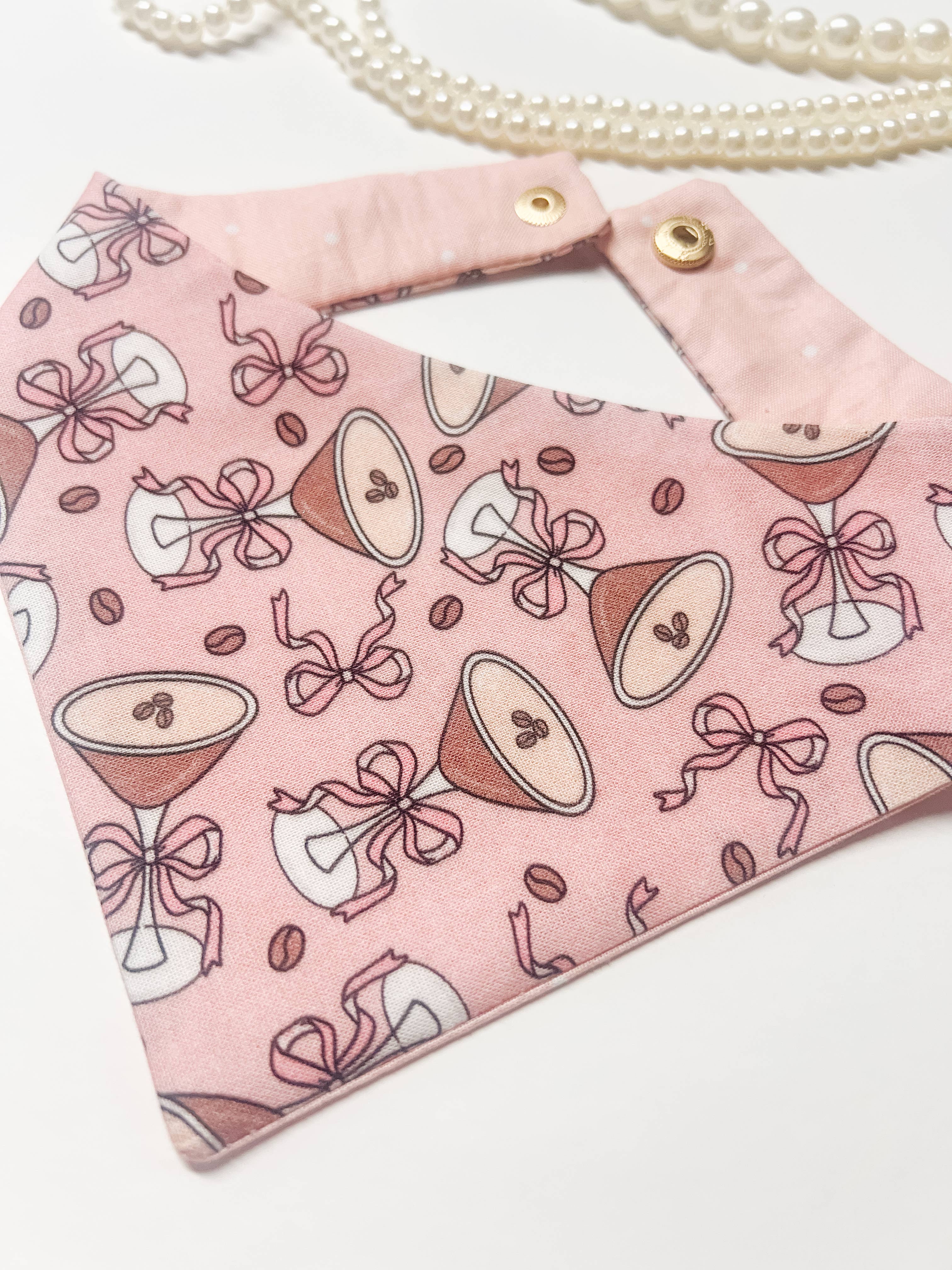 StellaLoo - Coquette Martini Snap-On Reversible Dog Bandana, Curved Neck