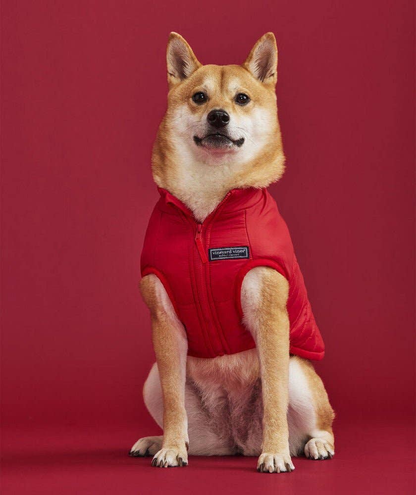 Found My Animal - Vineyard Vines X Fma Pet Puffer Jacket, Red Velvet