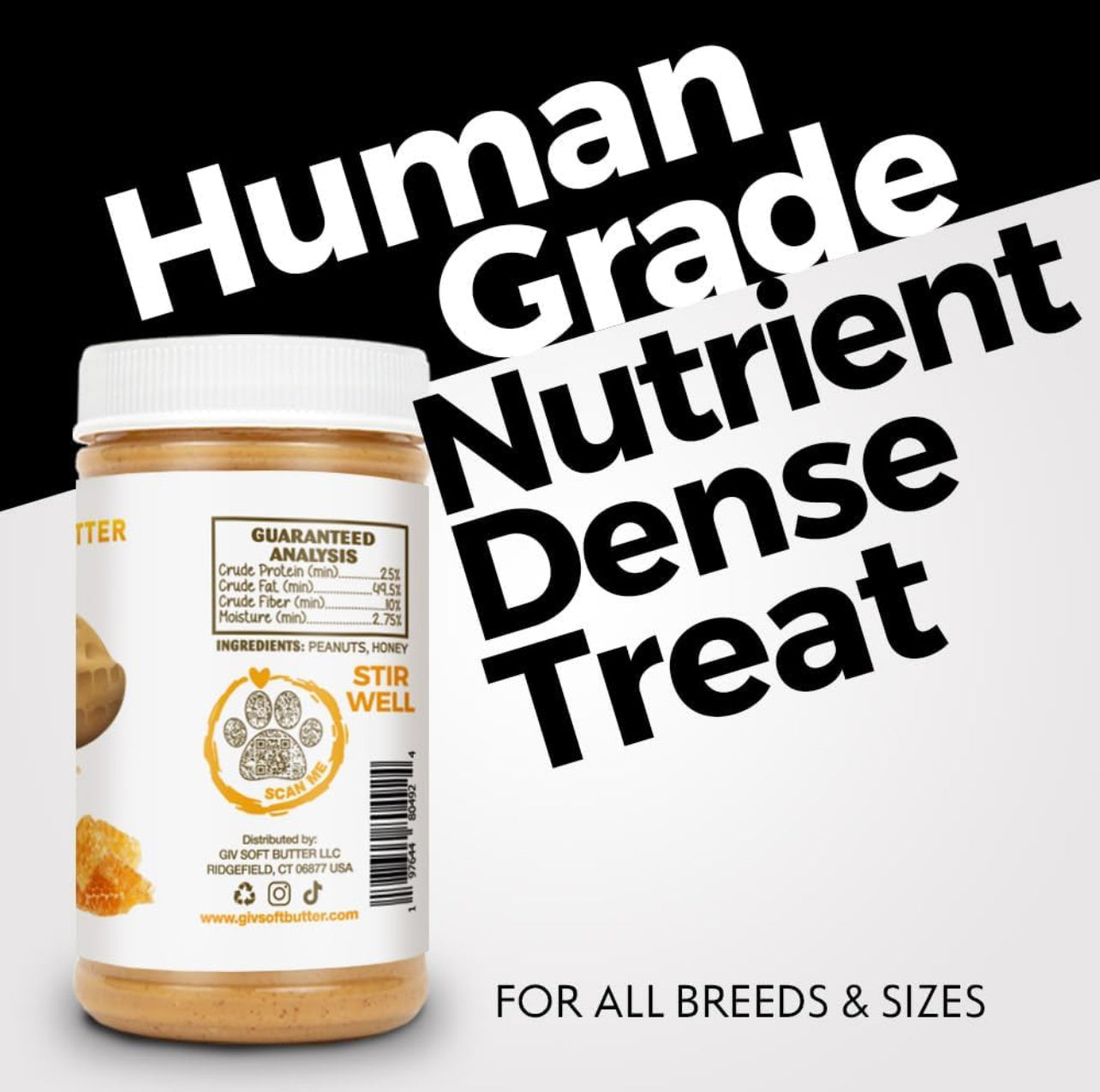 Giv Soft Butter- All Natural Human Grade Dog Peanut Butter - Only 2 Ingredients (Peanuts & Honey) Dog Treats - Perfect for Pill Pockets for Dogs, Lick mat for Dogs, Dog Training Treats and Healthy Dog Food