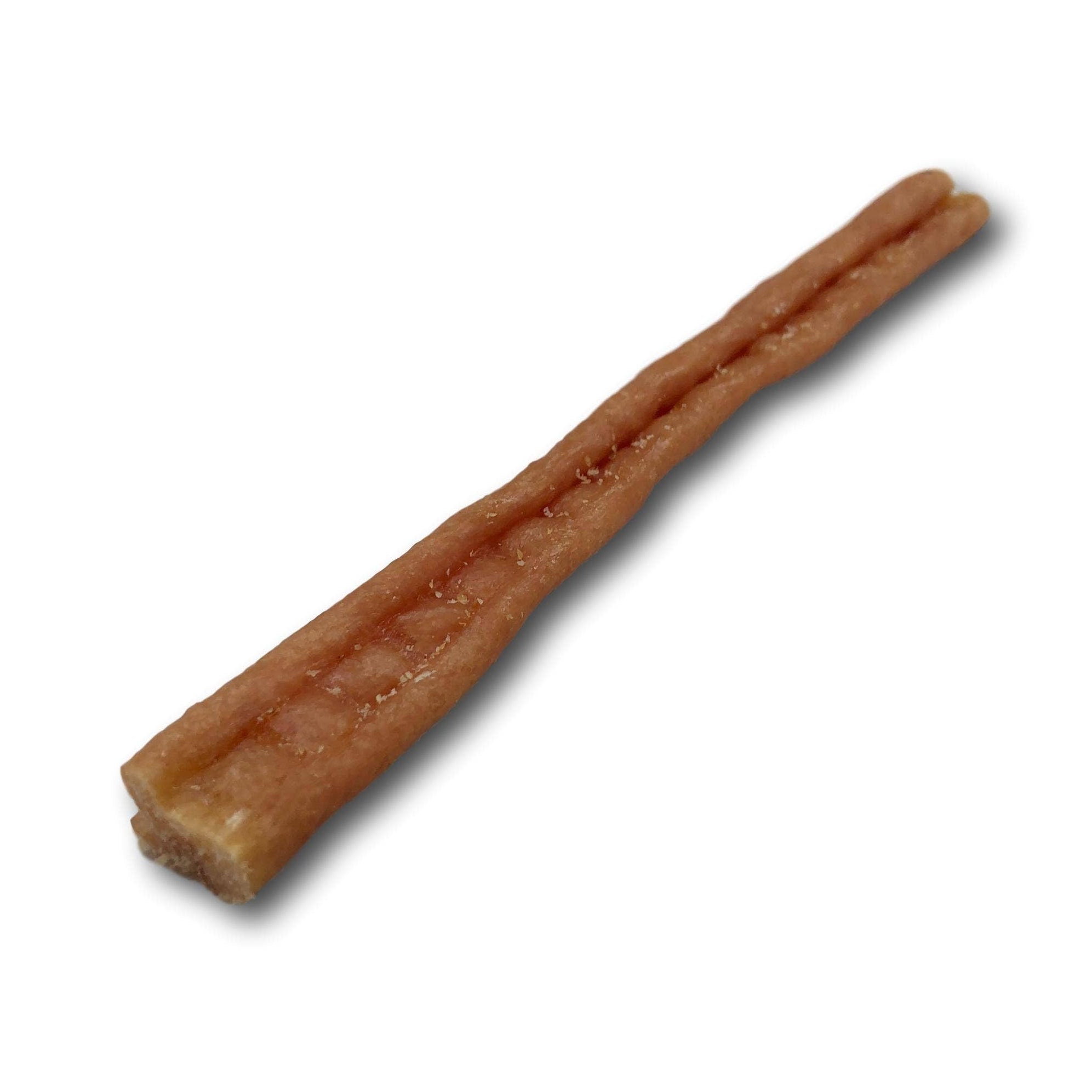 Turkey tendon dog chew on a white background.