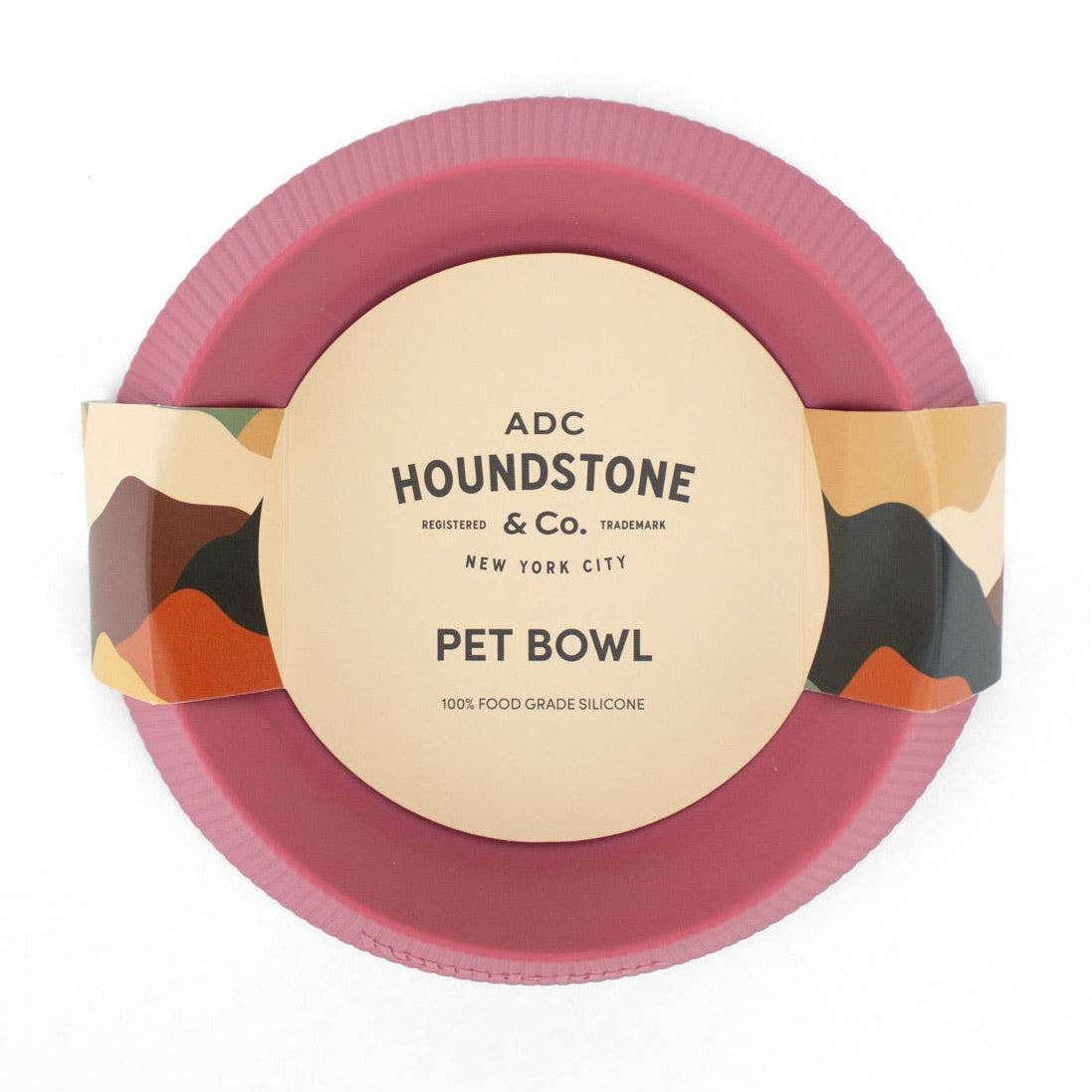 Rosewood silicone travel pet bowl on a white background.