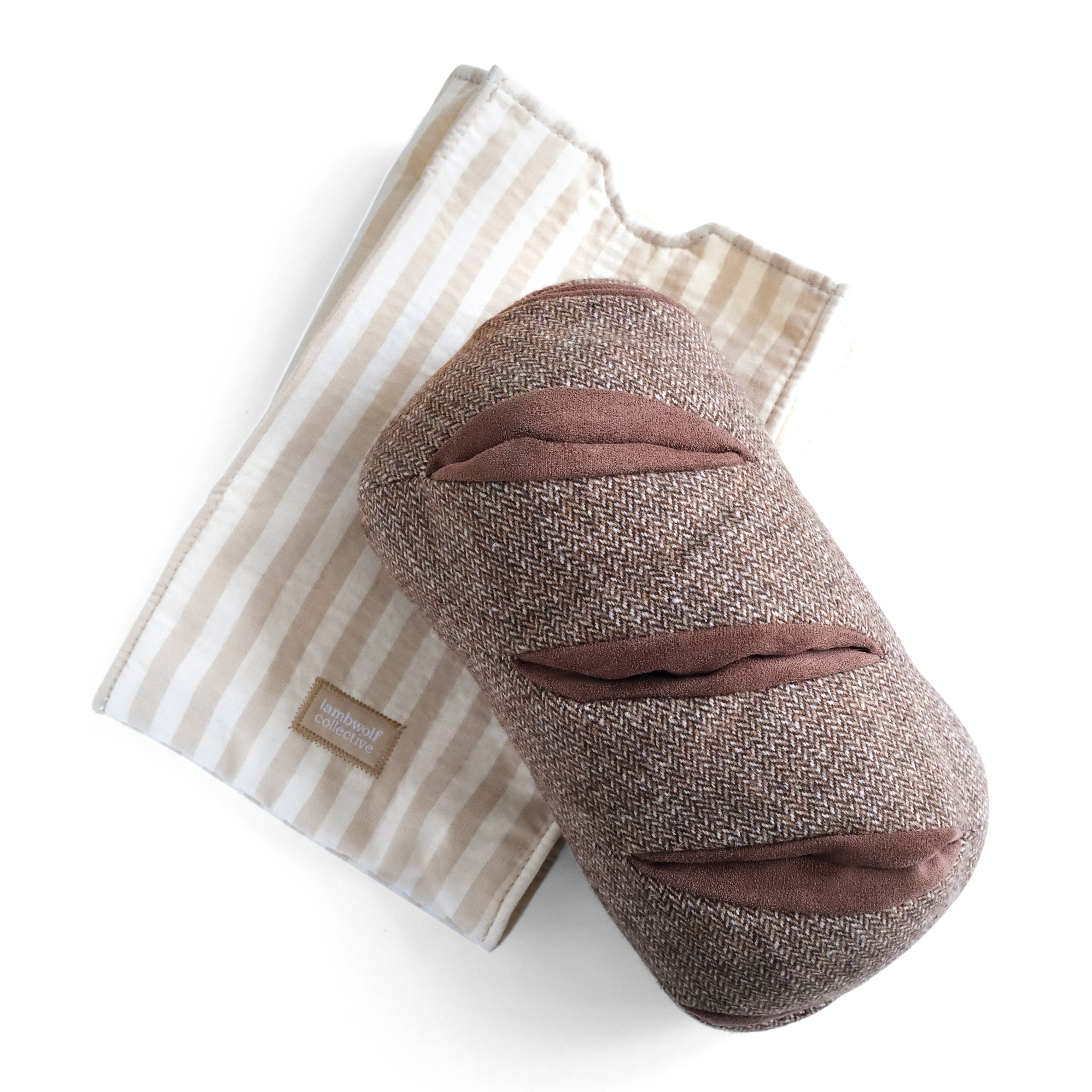 Rye bread loaf enrichment dog toy with pockets on a crinkly bag.
