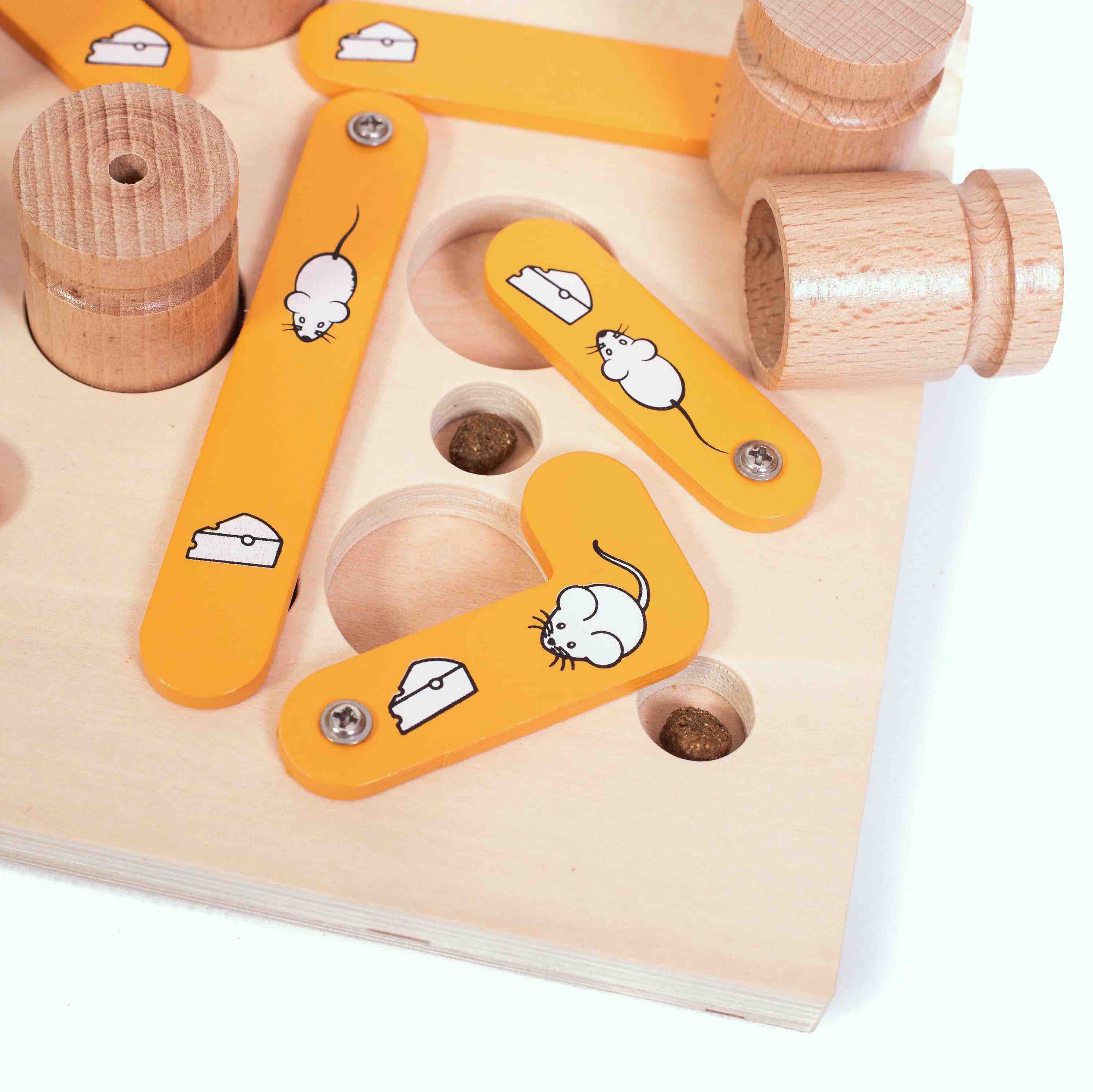 Wooden toy with orange pieces featuring cartoon characters on a white background.