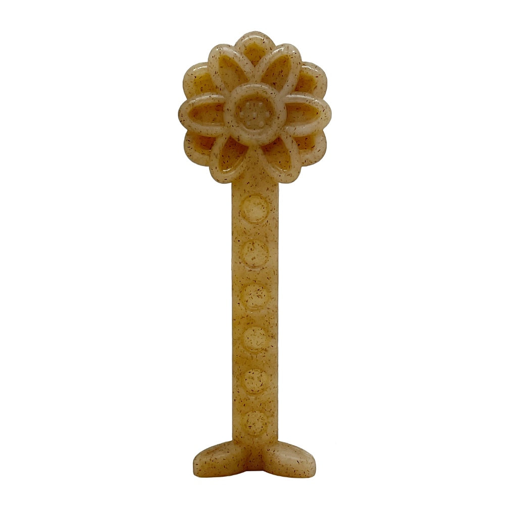 Beige, flower-shaped nylon chew toy for dogs.