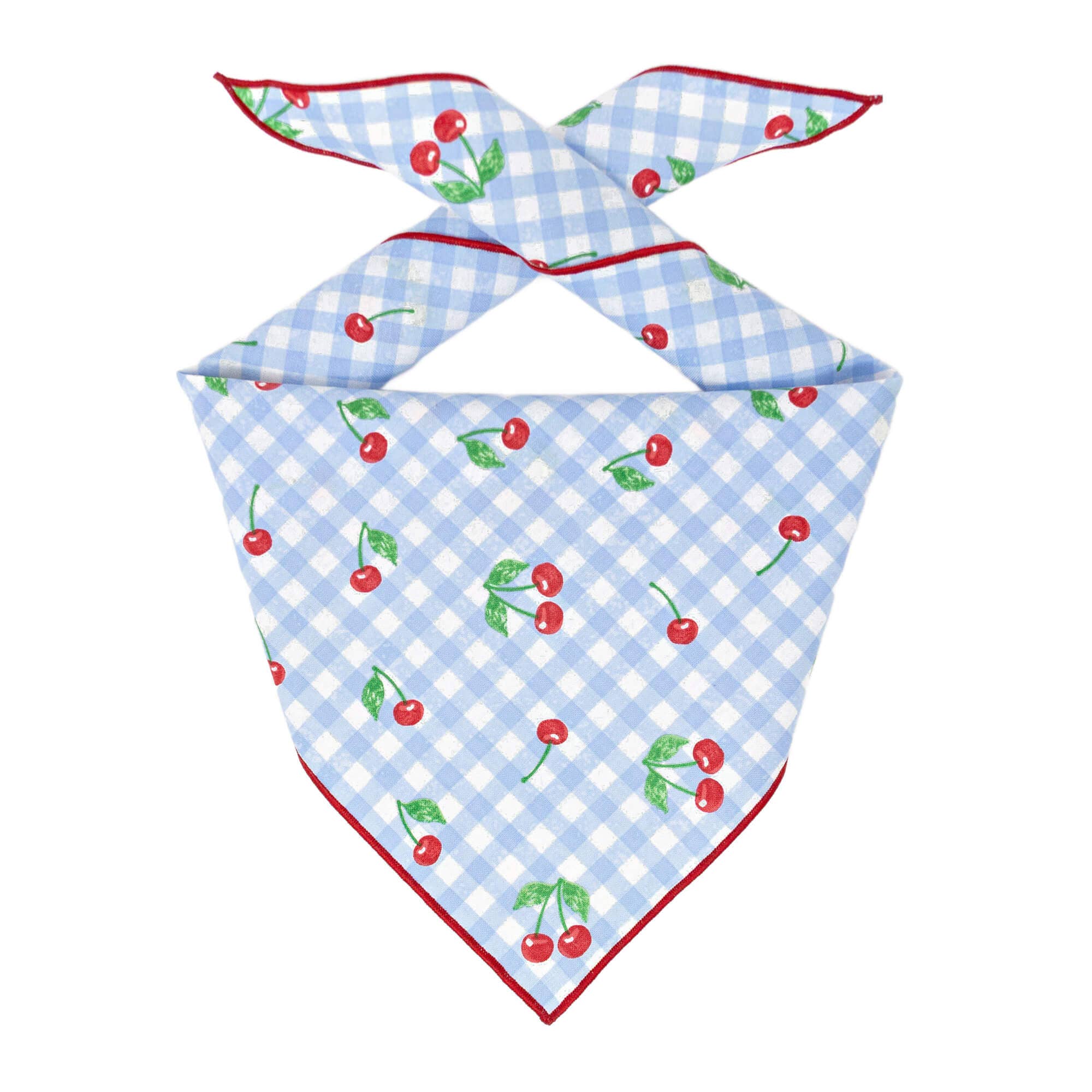 Paisley Paw Designs - Cherries Dog Bandana, Cherry, Blue Gingham