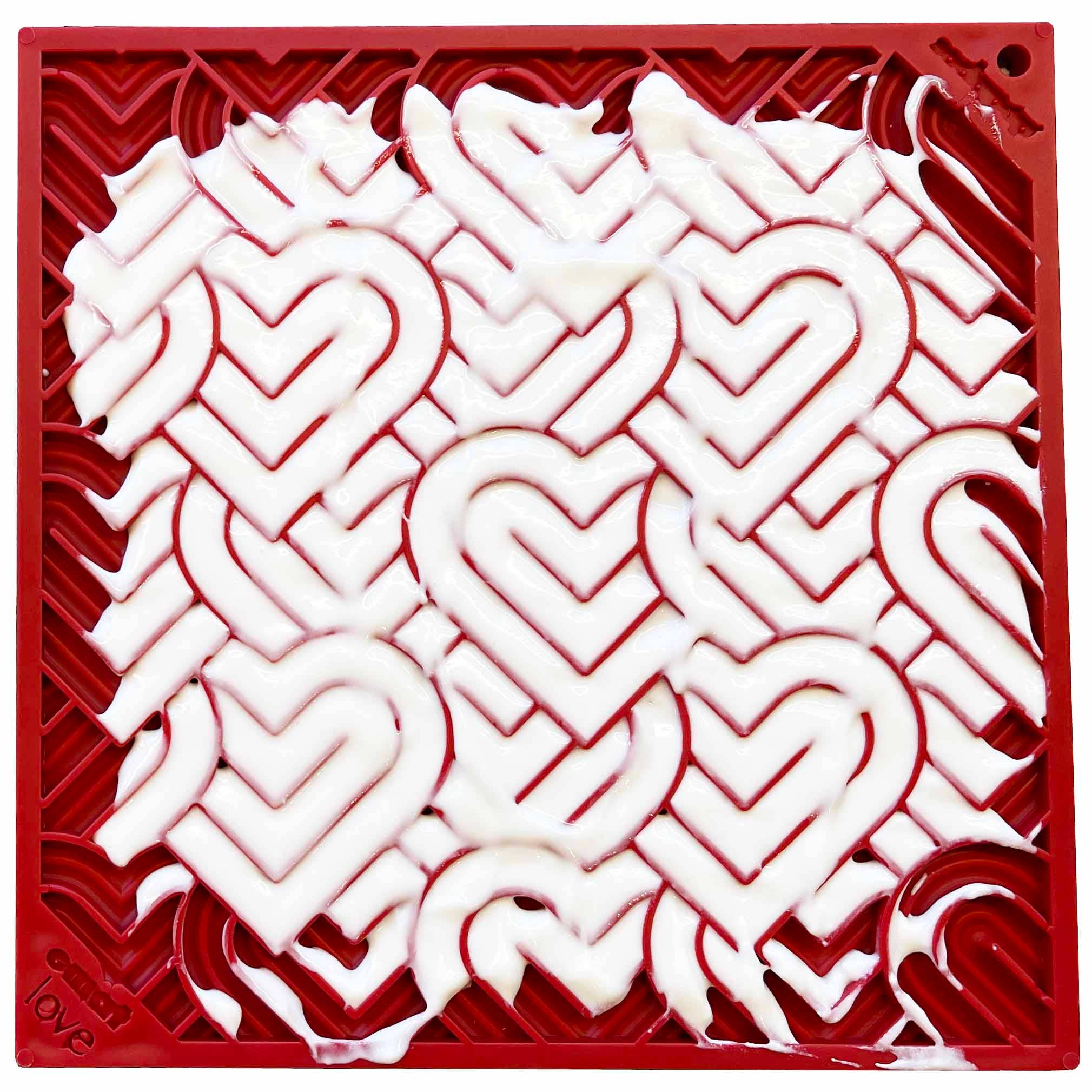 SodaPup - Heart Design "Love" Emat Enrichment Lick Mat - Red - Small