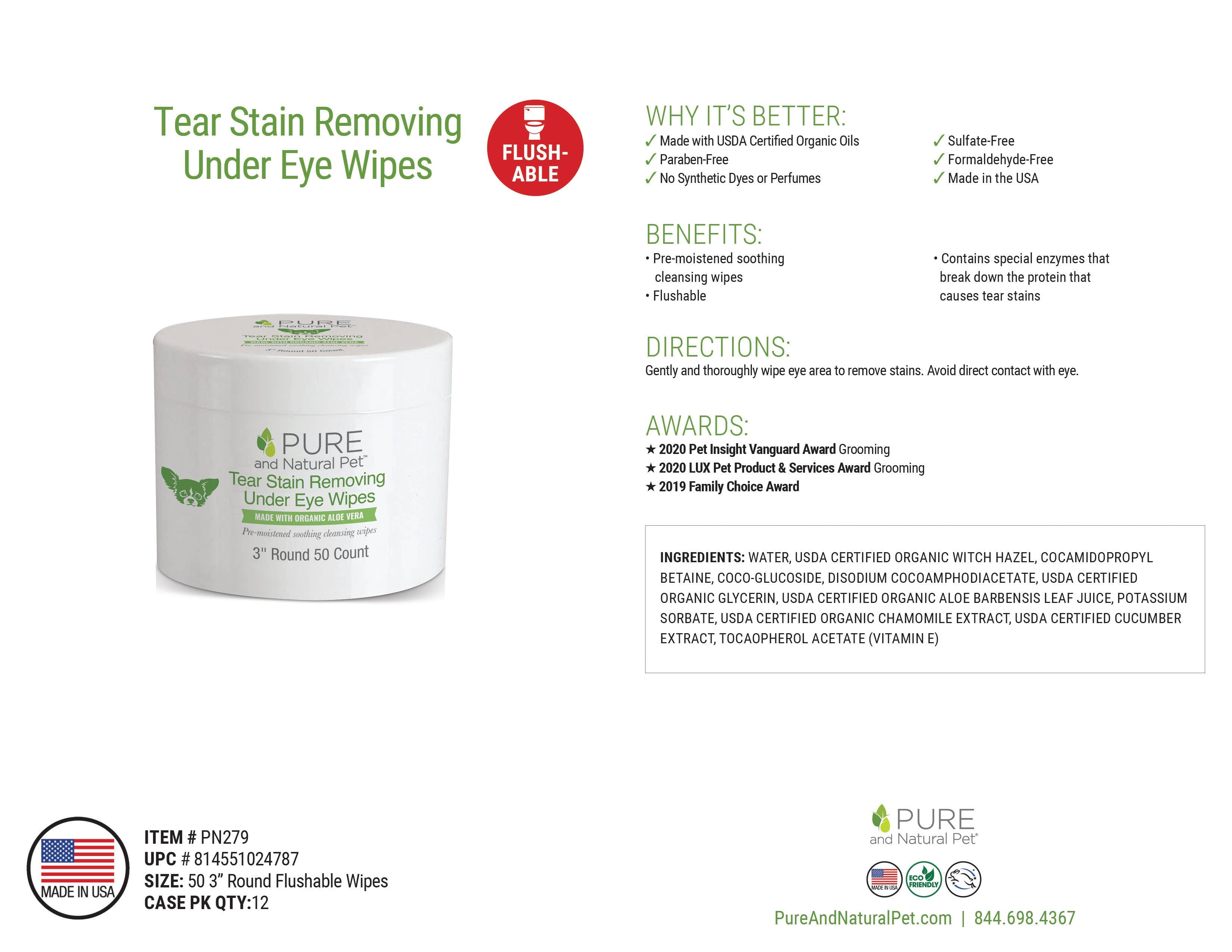 Pure and Natural Pet - Tear Stain Removing Under Eye Wipes for Dogs