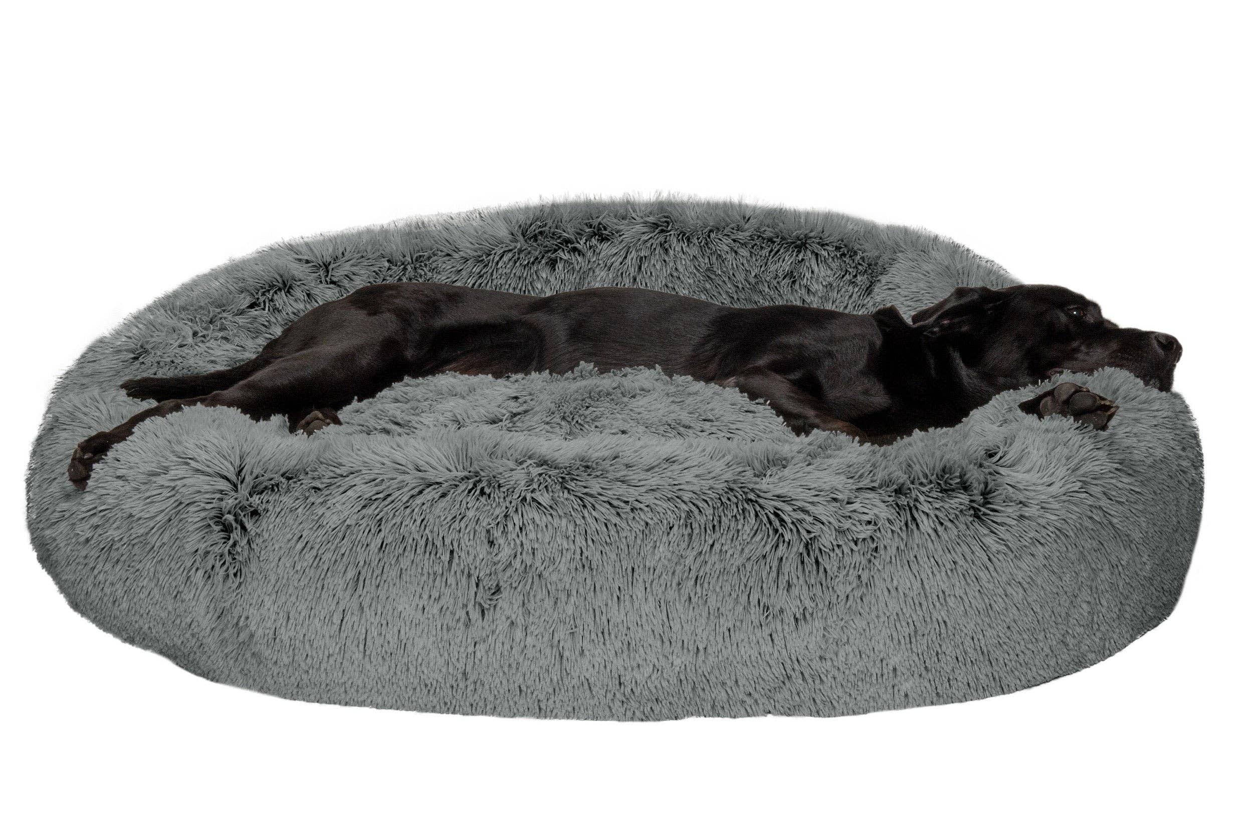 Calming Cuddler Long Fur Donut Dog Bed: Gray