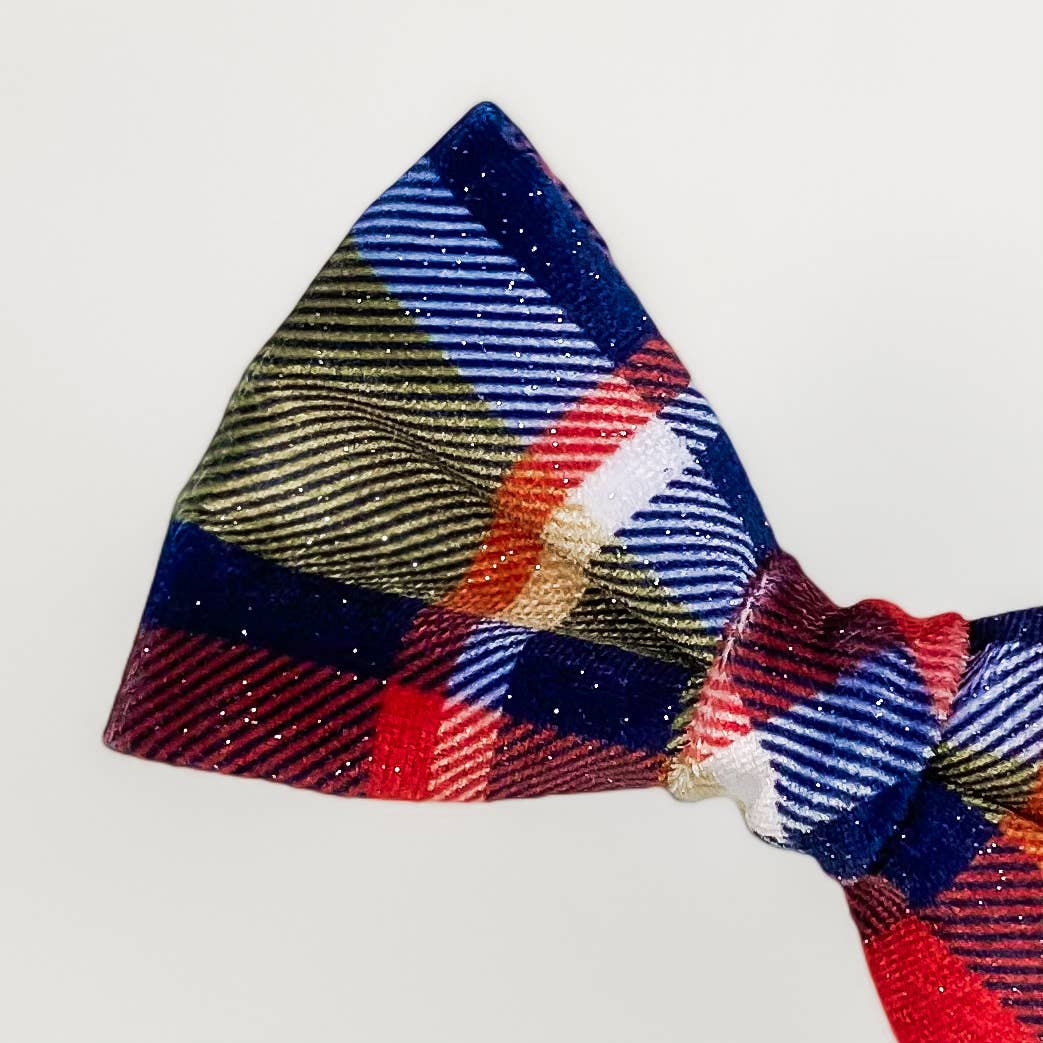 doggish - Velvet plaid blue and orange fall dog bow tie