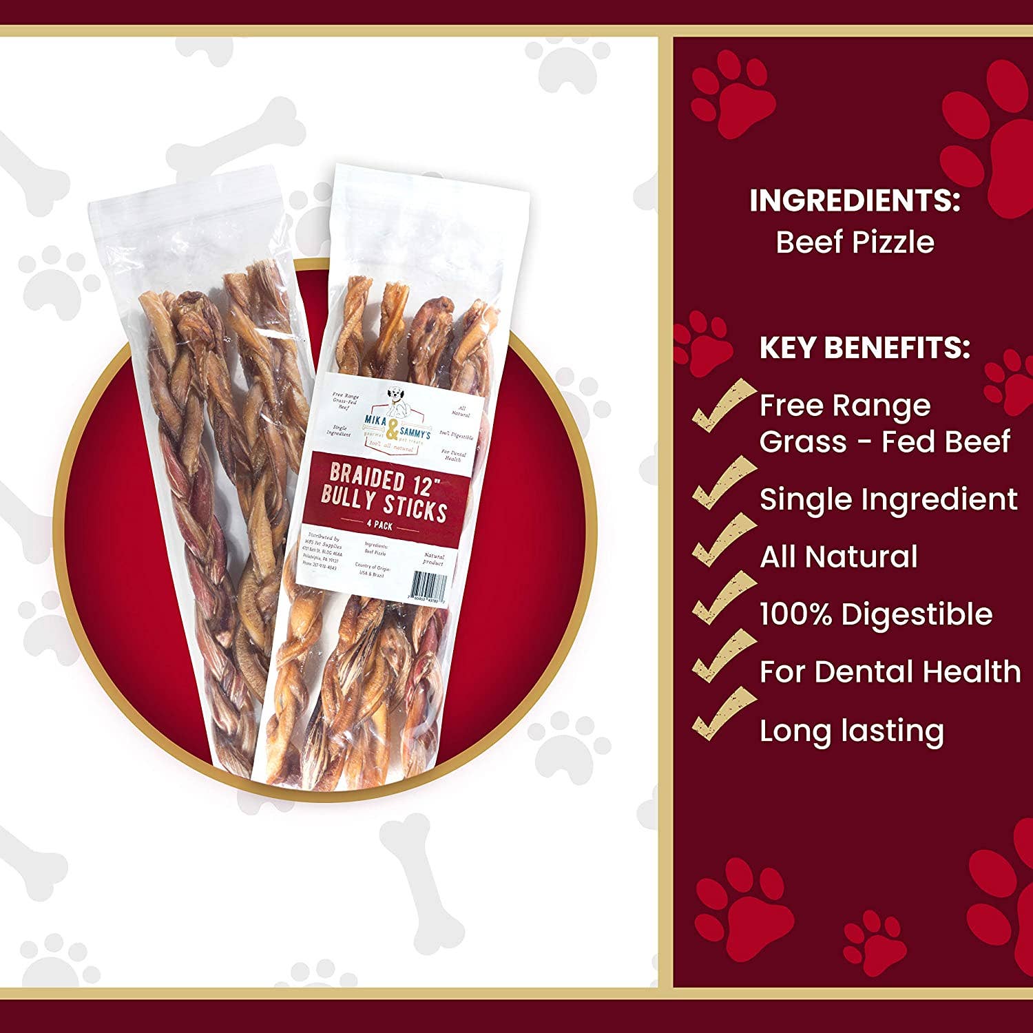 Mika and Sammy's Gourmet Pet Treats - Braided Bully Sticks