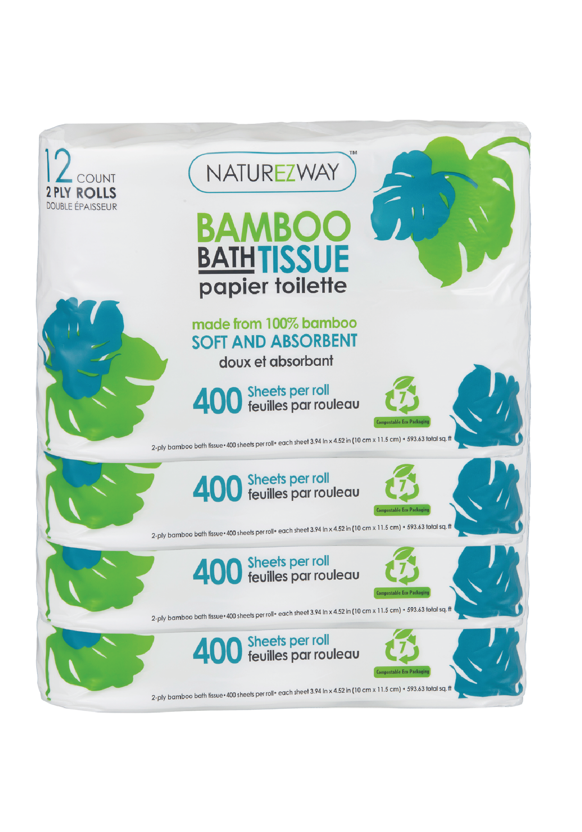 NatureZway - Bamboo 2-Ply Toilet Paper | Soft & Compostable | 48 Rolls