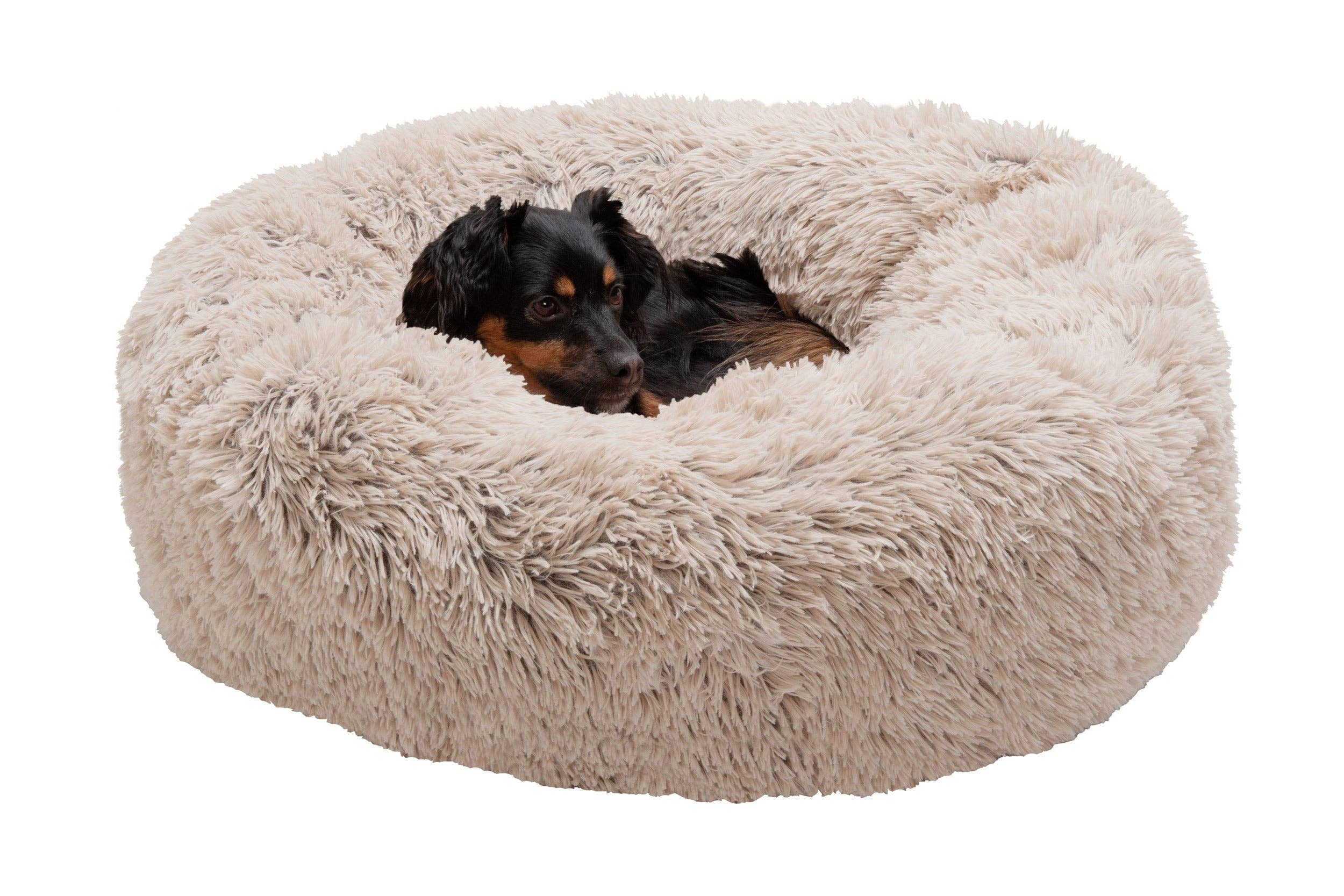 Calming Cuddler Long Fur Donut Dog Bed: Gray