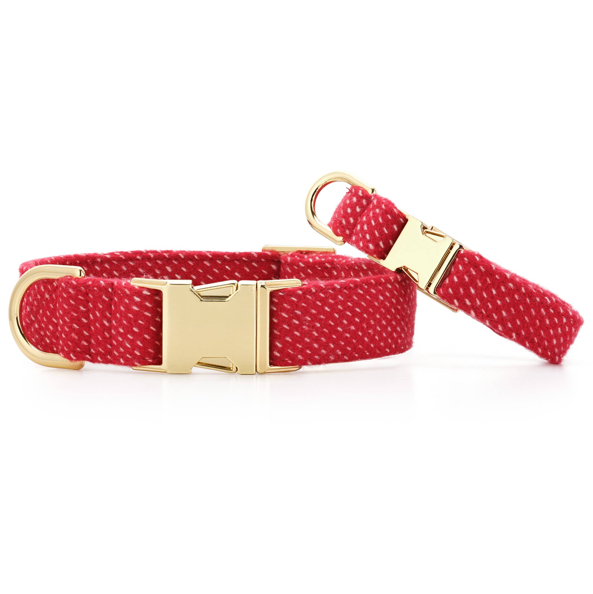 The Foggy Dog - Berry Stitch Flannel Holiday Dog Collar: S / Gold