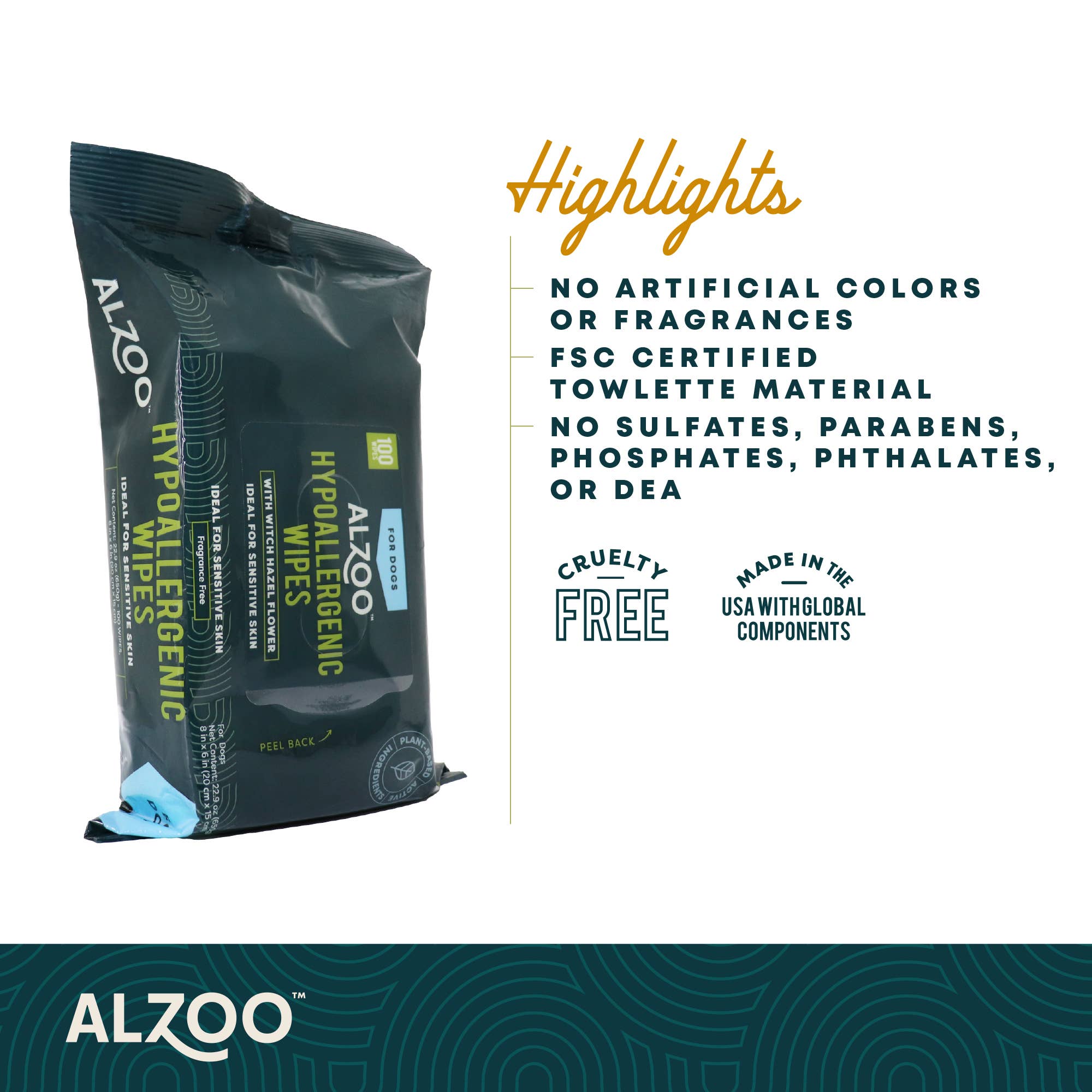 ALZOO - ALZOO PLANT-BASED HYPOALLERGENIC WIPES 100CT