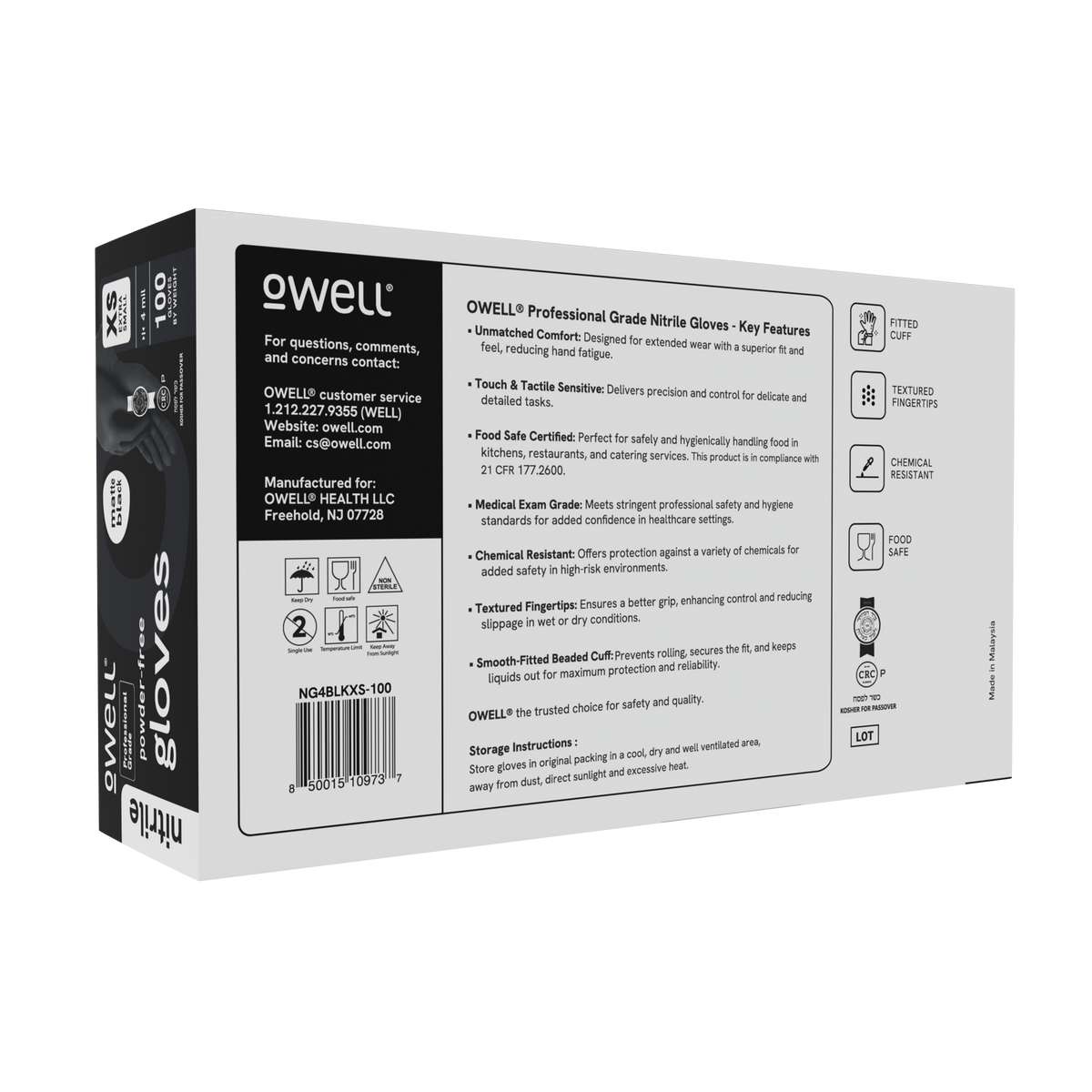 OWELL LLC - OWELL Black 4mil Nitrile Disposable Gloves (100 Count)