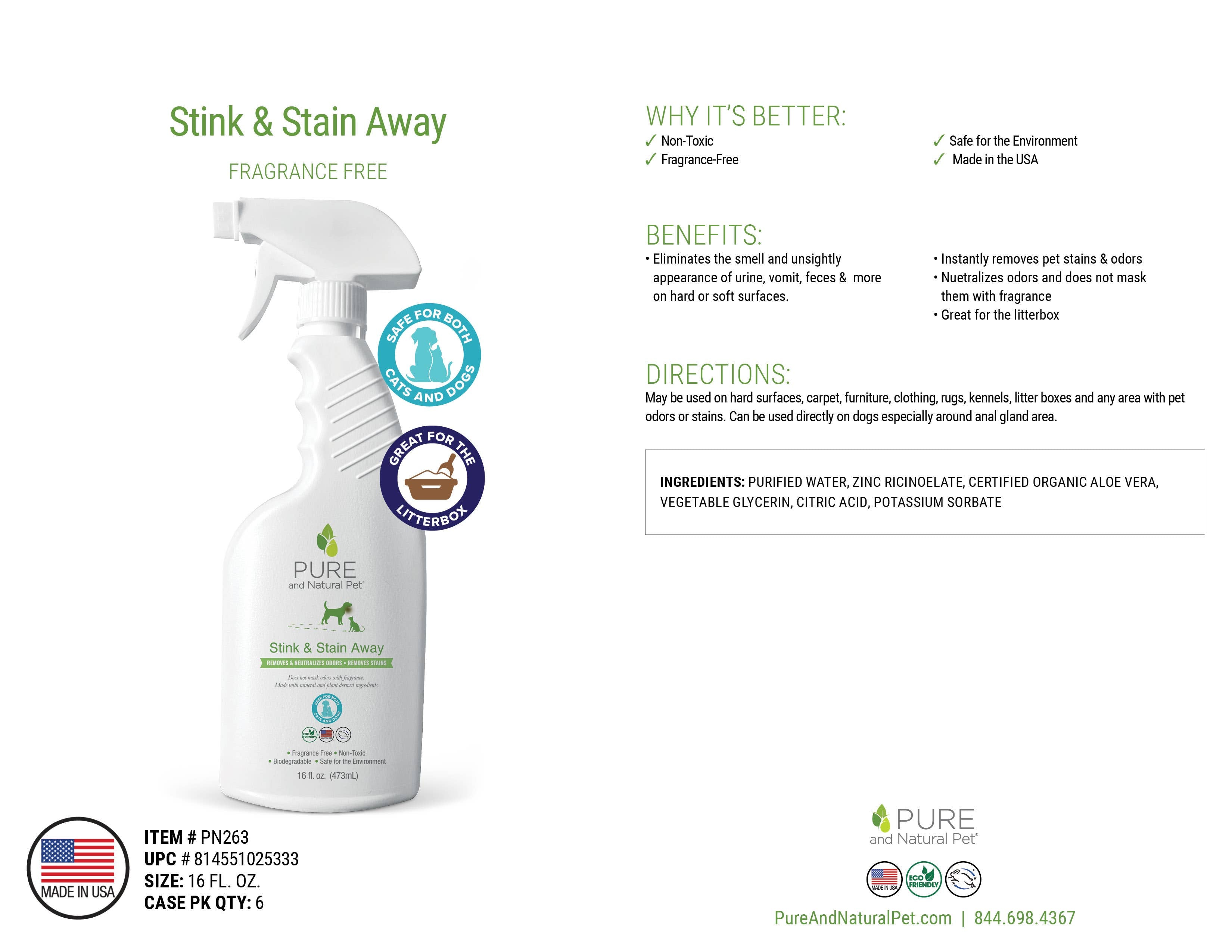 Pure and Natural Pet - Stink & Stain Away Spray - Pet Odor Remover