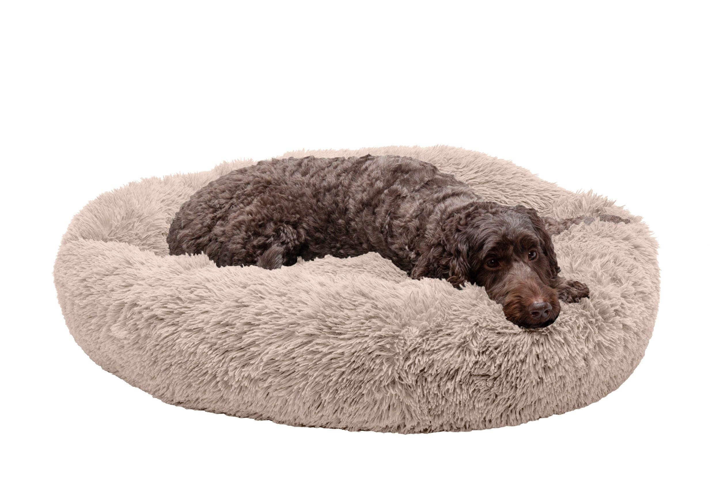 Calming Cuddler Long Fur Donut Dog Bed: Gray