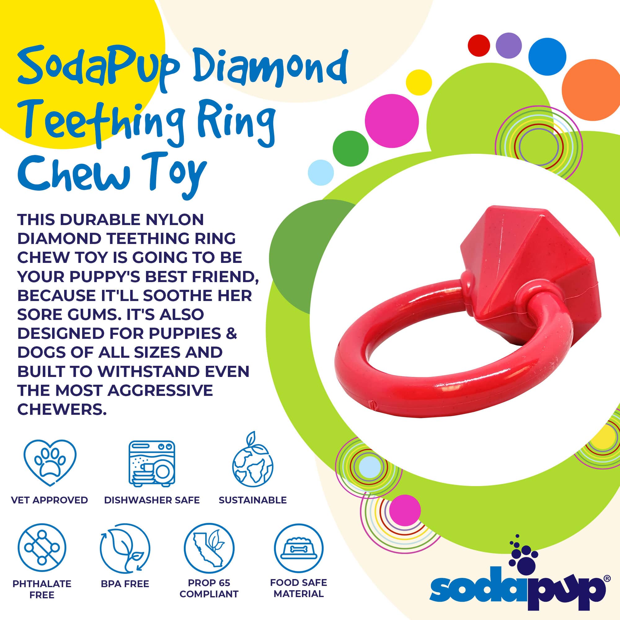 SodaPup Dog Toys - Diamond Ring Durable Nylon Teething Ring for Puppies