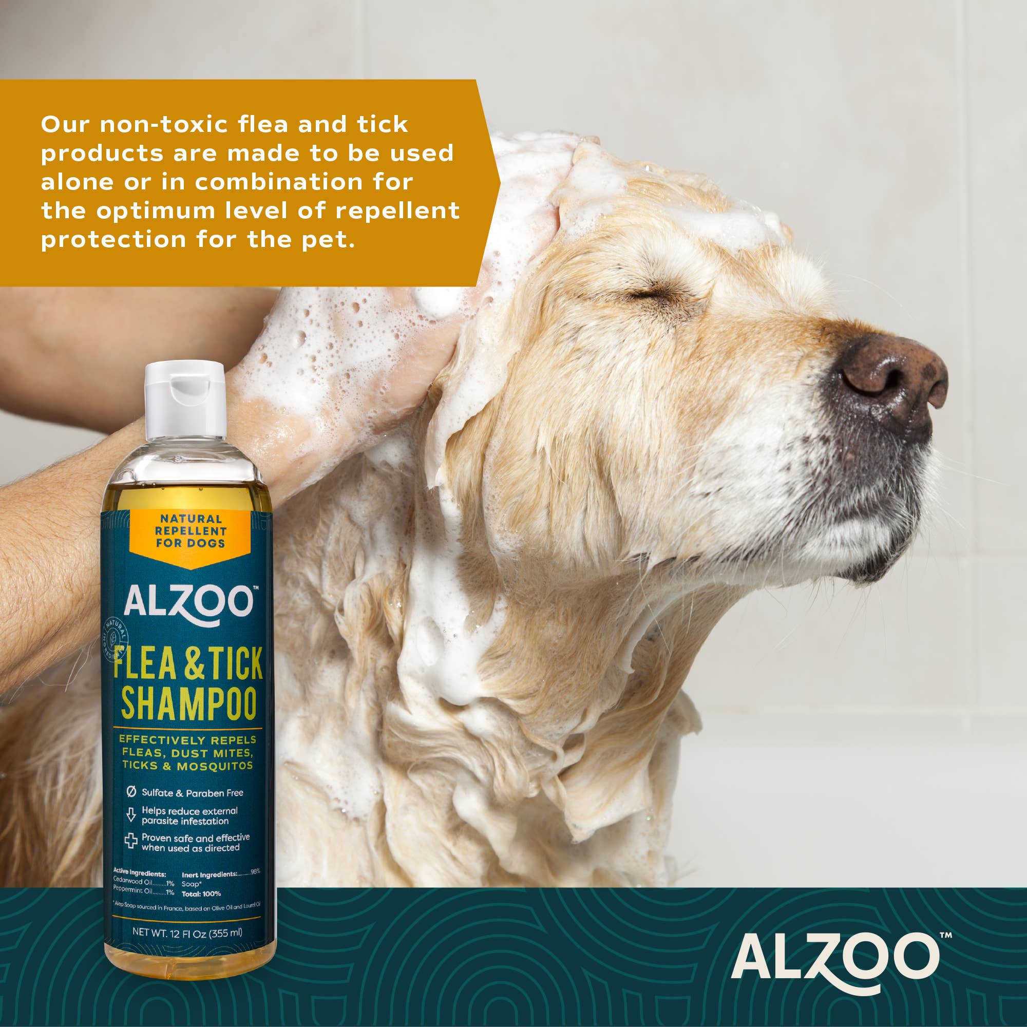 ALZOO - ALZOO™ Plant-Based Flea and Tick Repellent Shampoo for Dogs,