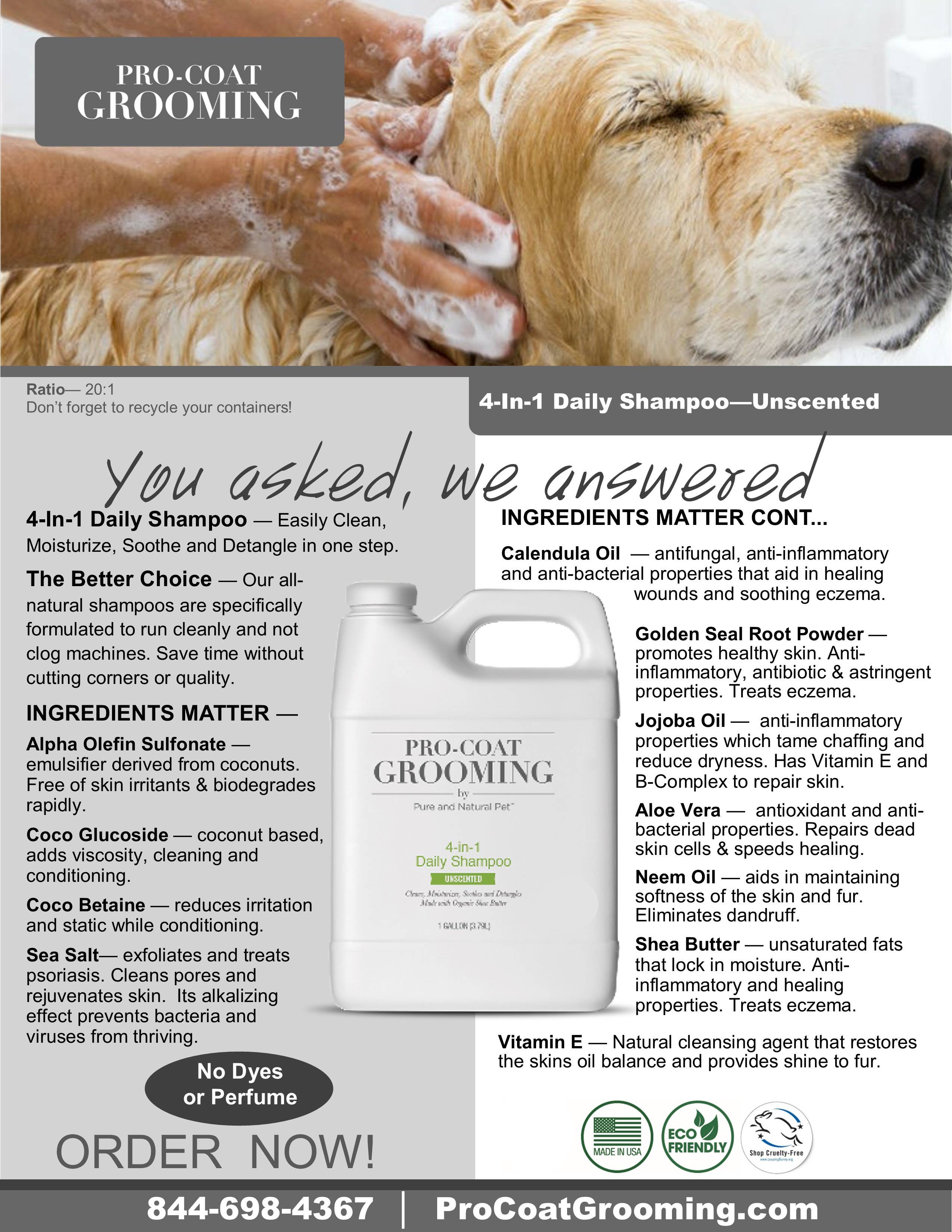 Pure and Natural Pet - 4-in-1 Daily Shampoo for Dogs (Unscented) - 1 Gallon