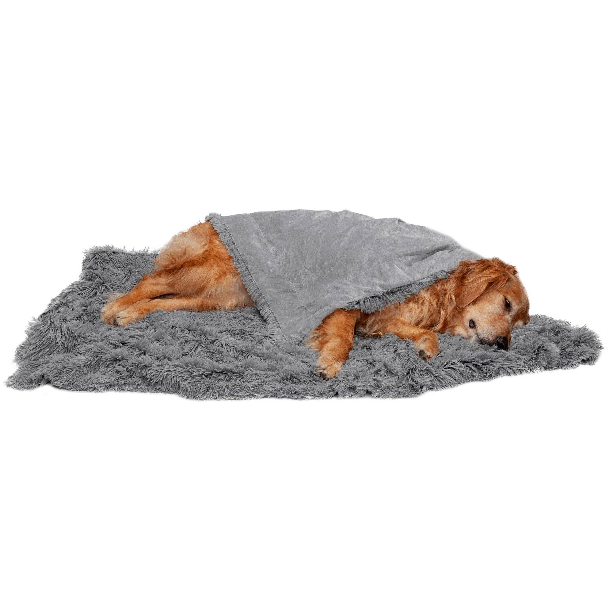Long Fur & Velvet Pet Throw Blanket: Mist Gray / Extra Large