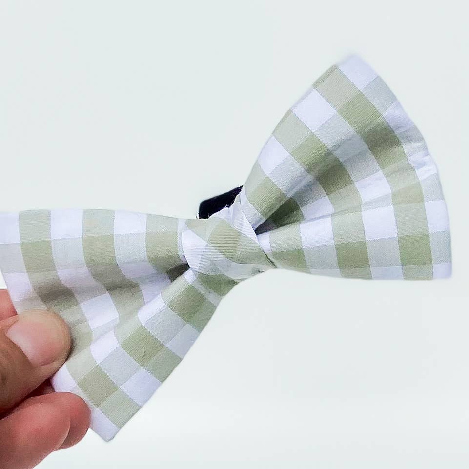 doggish - Sage green check plaid gingham dog bow pet accessory