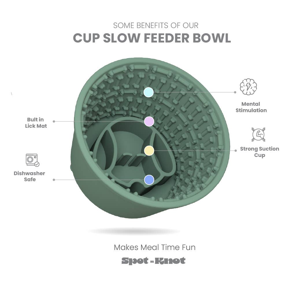 Spot N Knot - Cup Silicone Slow Feeder Dog Bowl with Suction Cup Base 