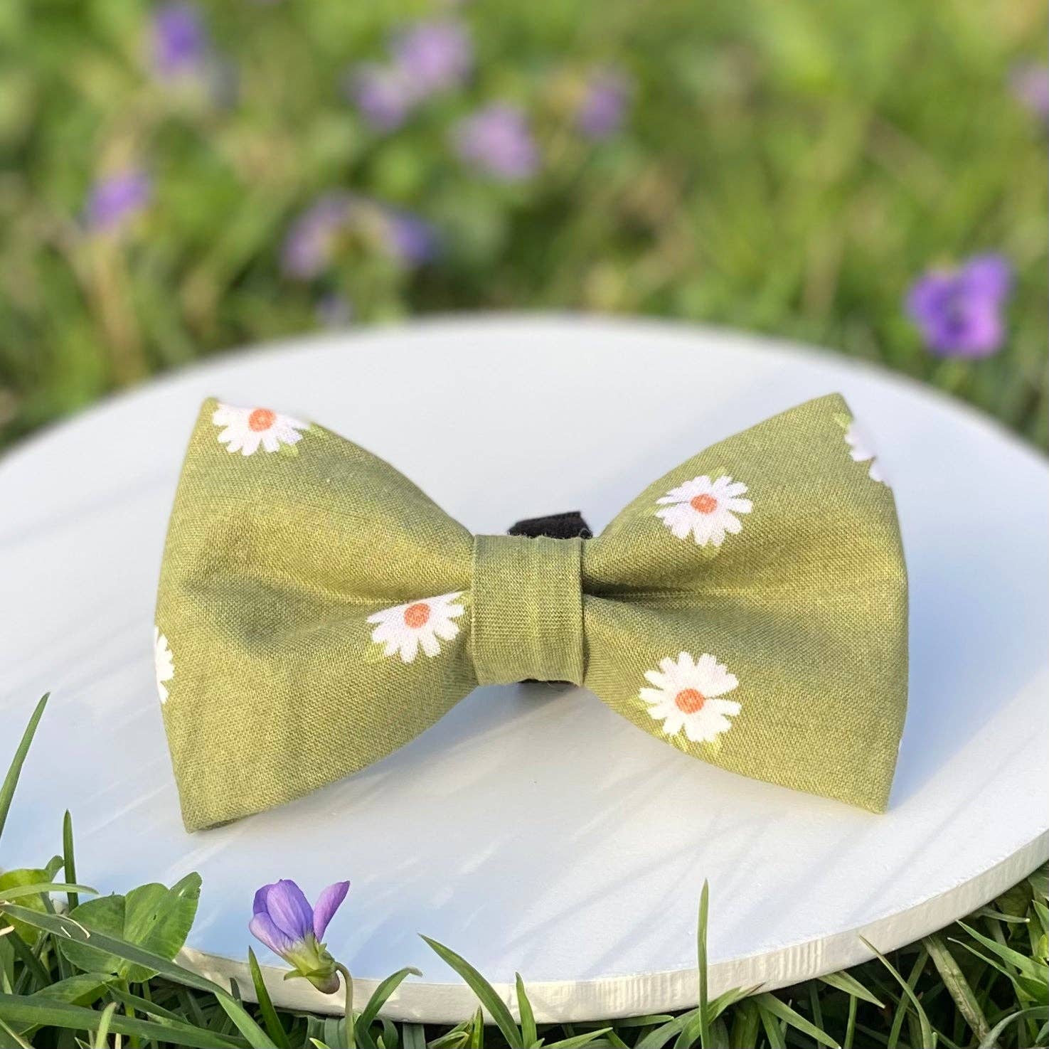 doggish - Boho green daisies spring bow tie summer pet accessory