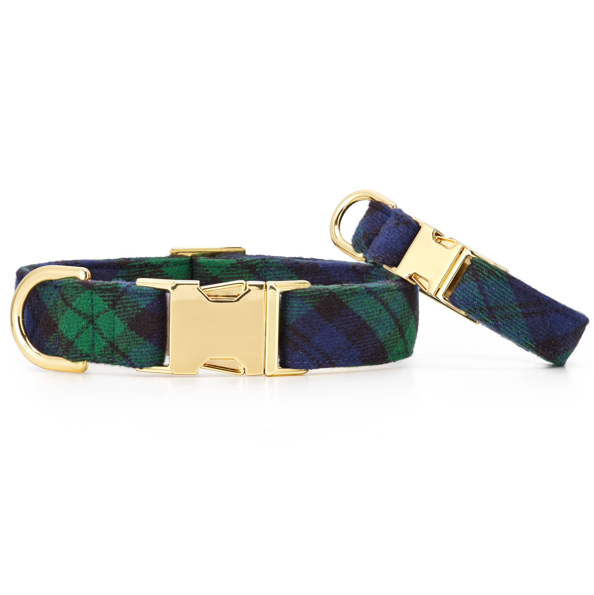 The Foggy Dog - Black Watch Plaid Flannel Holiday Dog Collar: L / Gold