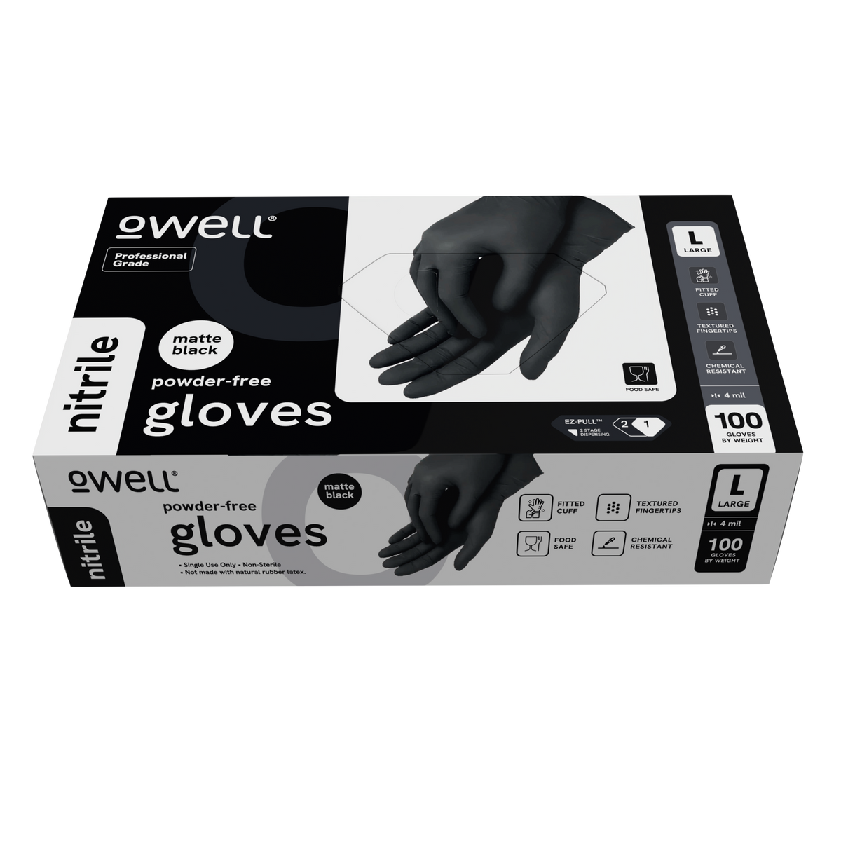 OWELL LLC - OWELL Black 4mil Nitrile Disposable Gloves (100 Count)