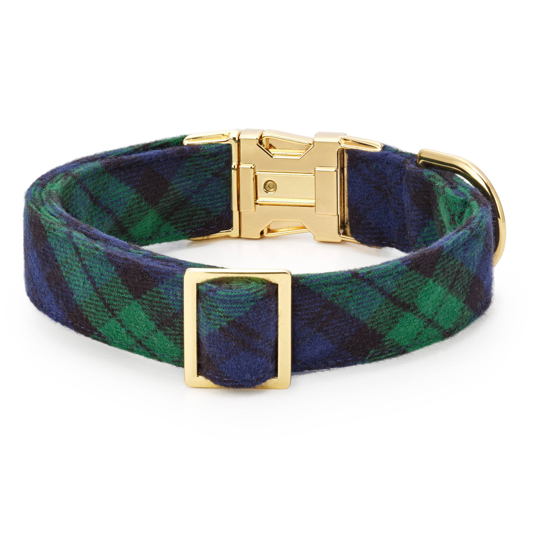 The Foggy Dog - Black Watch Plaid Flannel Holiday Dog Collar: S / Gold