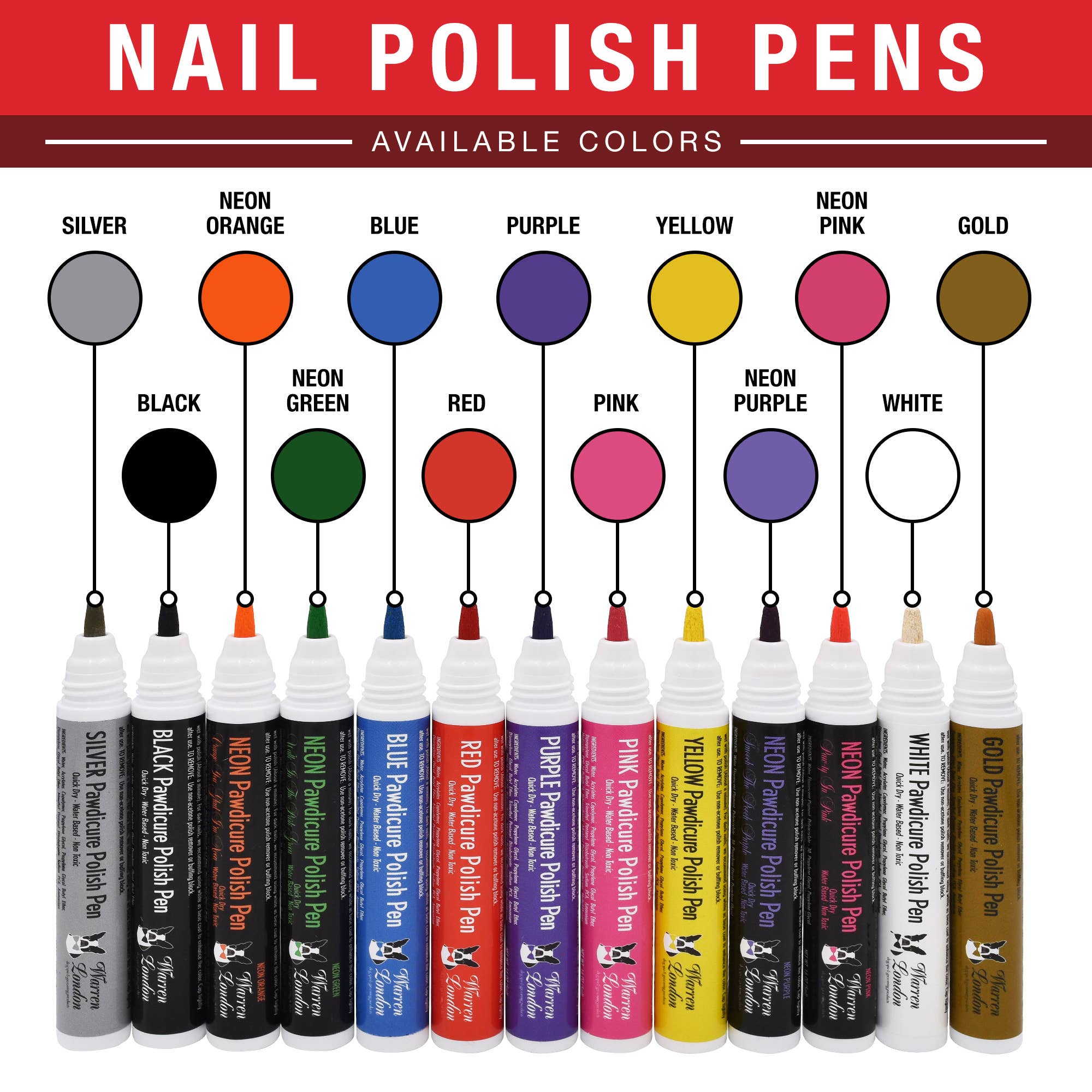 Warren London Dog Products - Pawdicure Nail Polish Pen - Quick Dry - 13 Colors