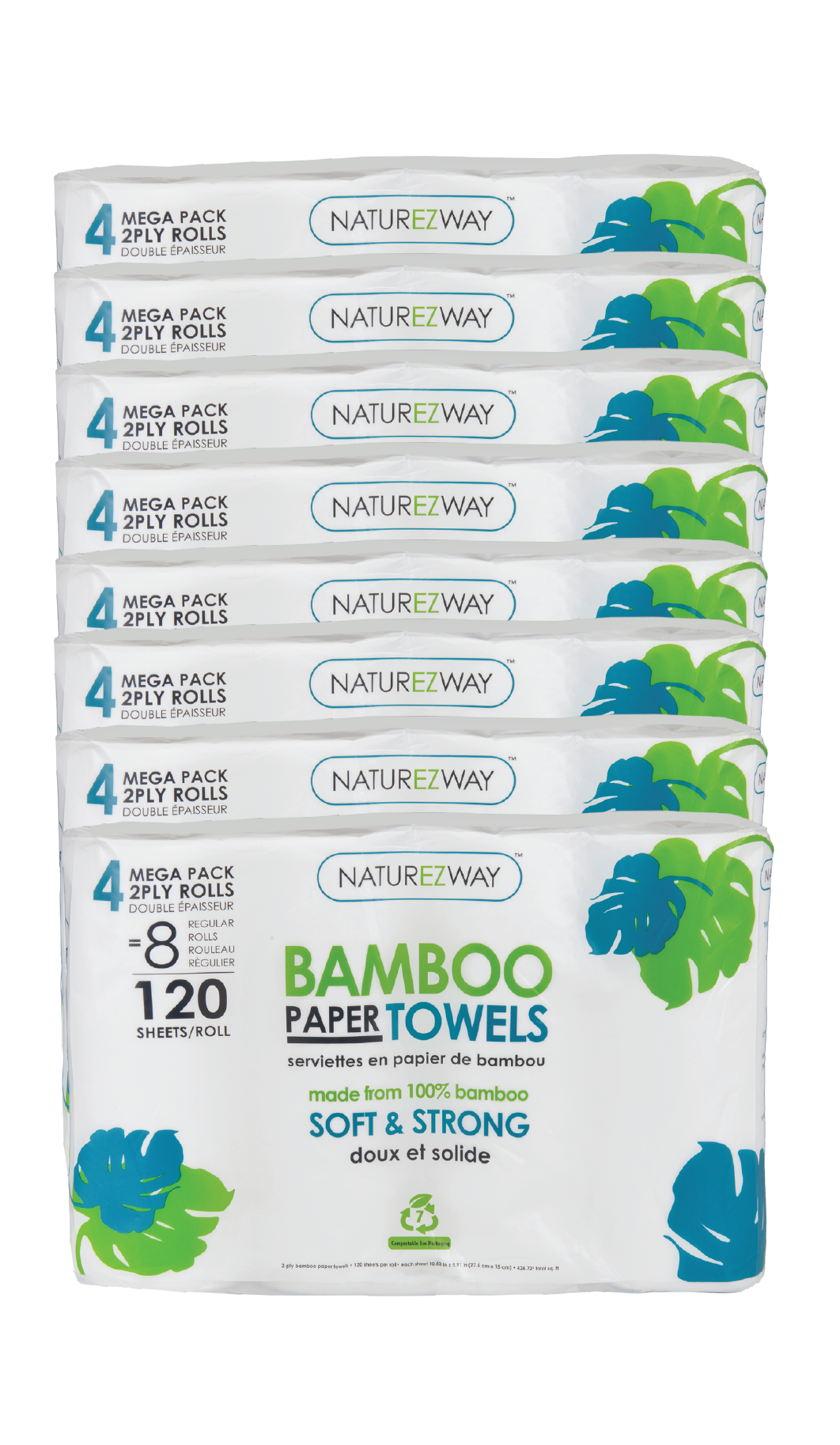 NatureZway - Bamboo Paper Towels 2-Ply | 120 Sheets/Roll | 32 Pack
