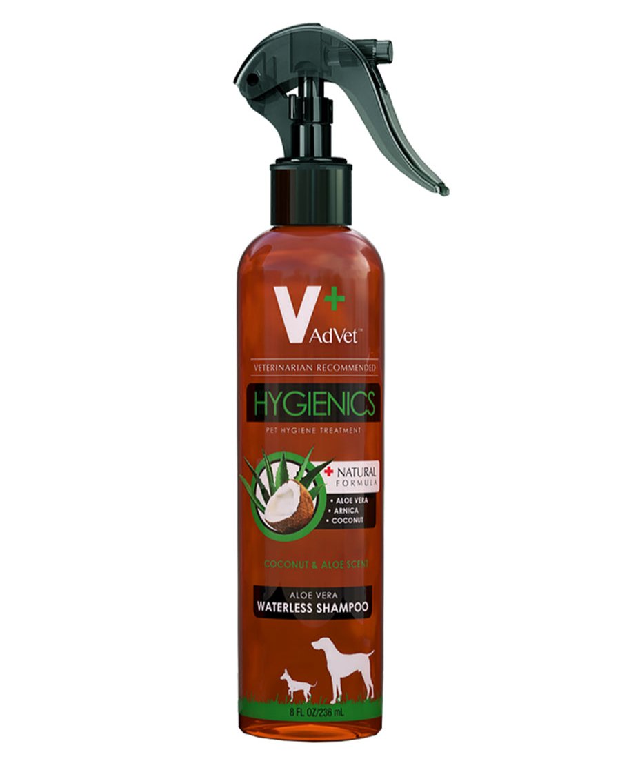 spray bottle of waterless natural dog shampoo