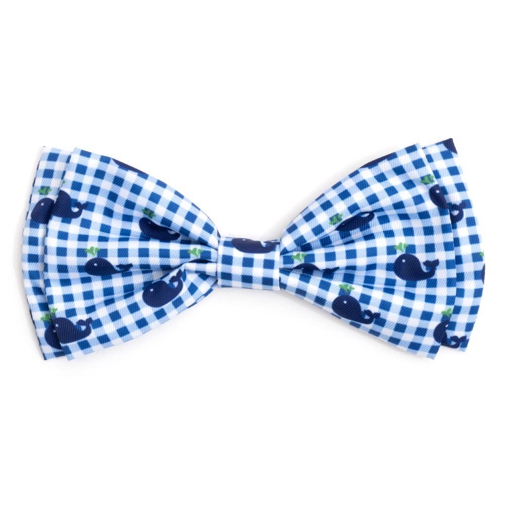 The Worthy Dog - Gingham Whales Bow Tie