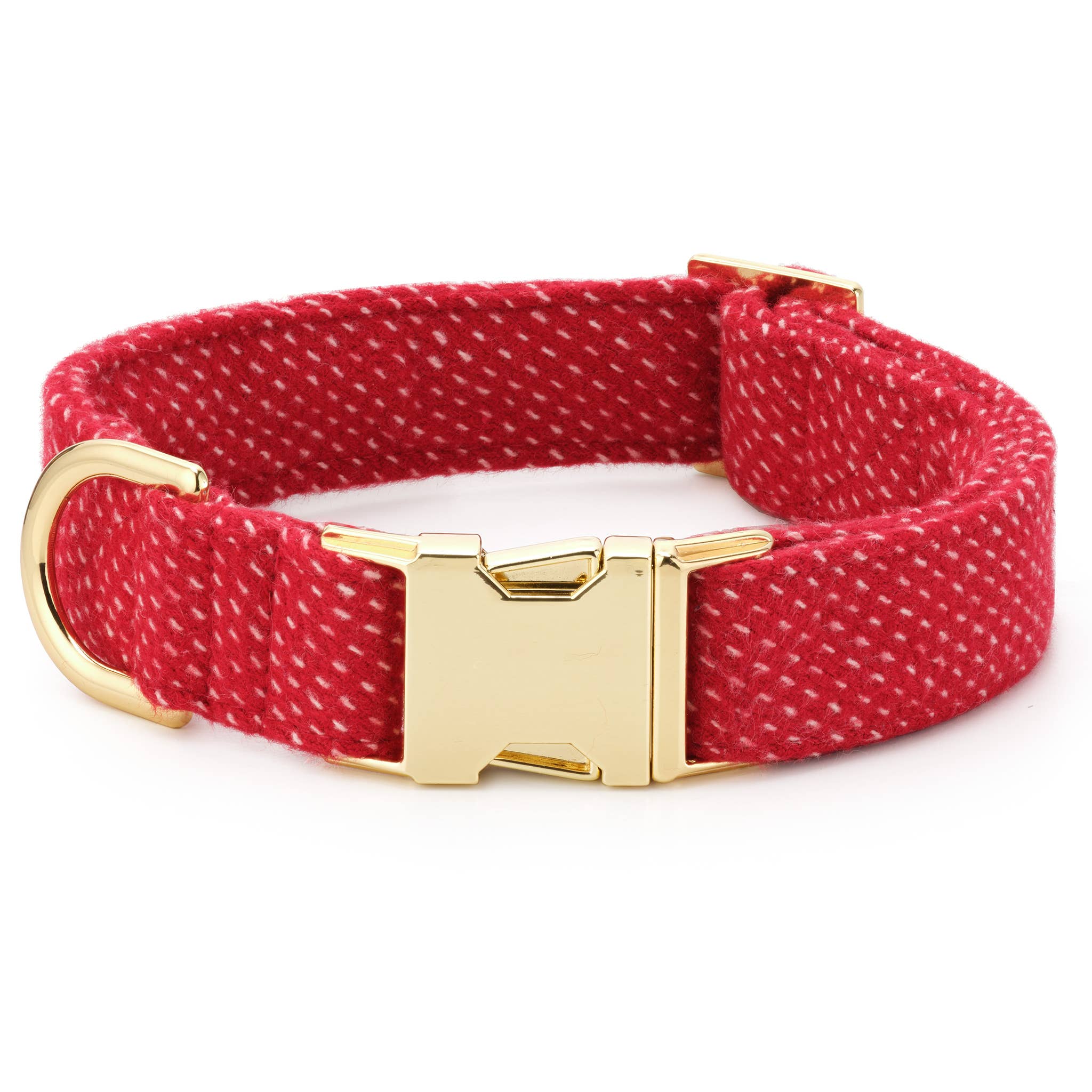 The Foggy Dog - Berry Stitch Flannel Holiday Dog Collar: M / Gold