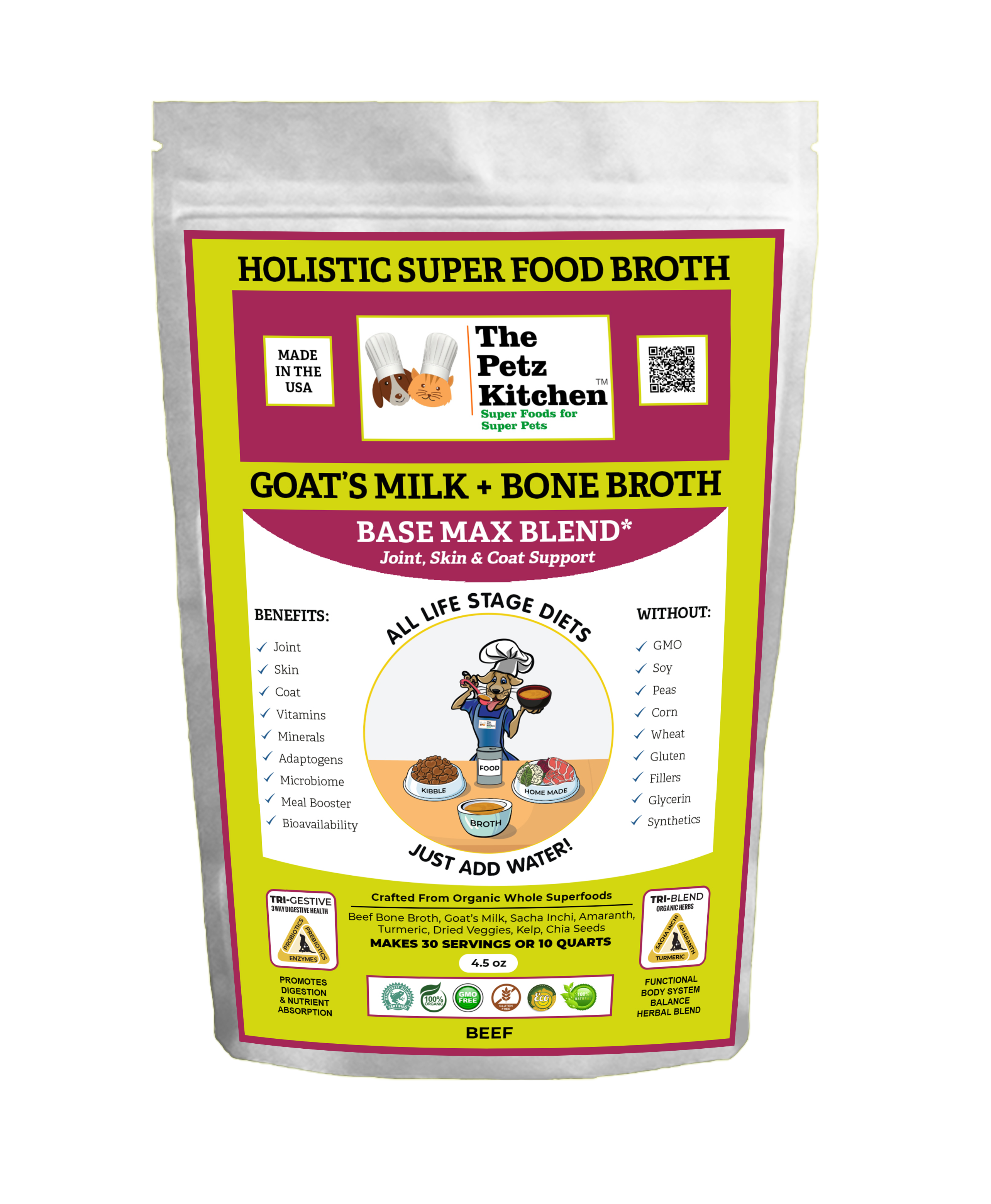 Natura Petz Organics - Goats Milk + Bone Broth Base Max* Joint, Skin & Coat Support Broth* the Petz Kitchen Dog & Cat