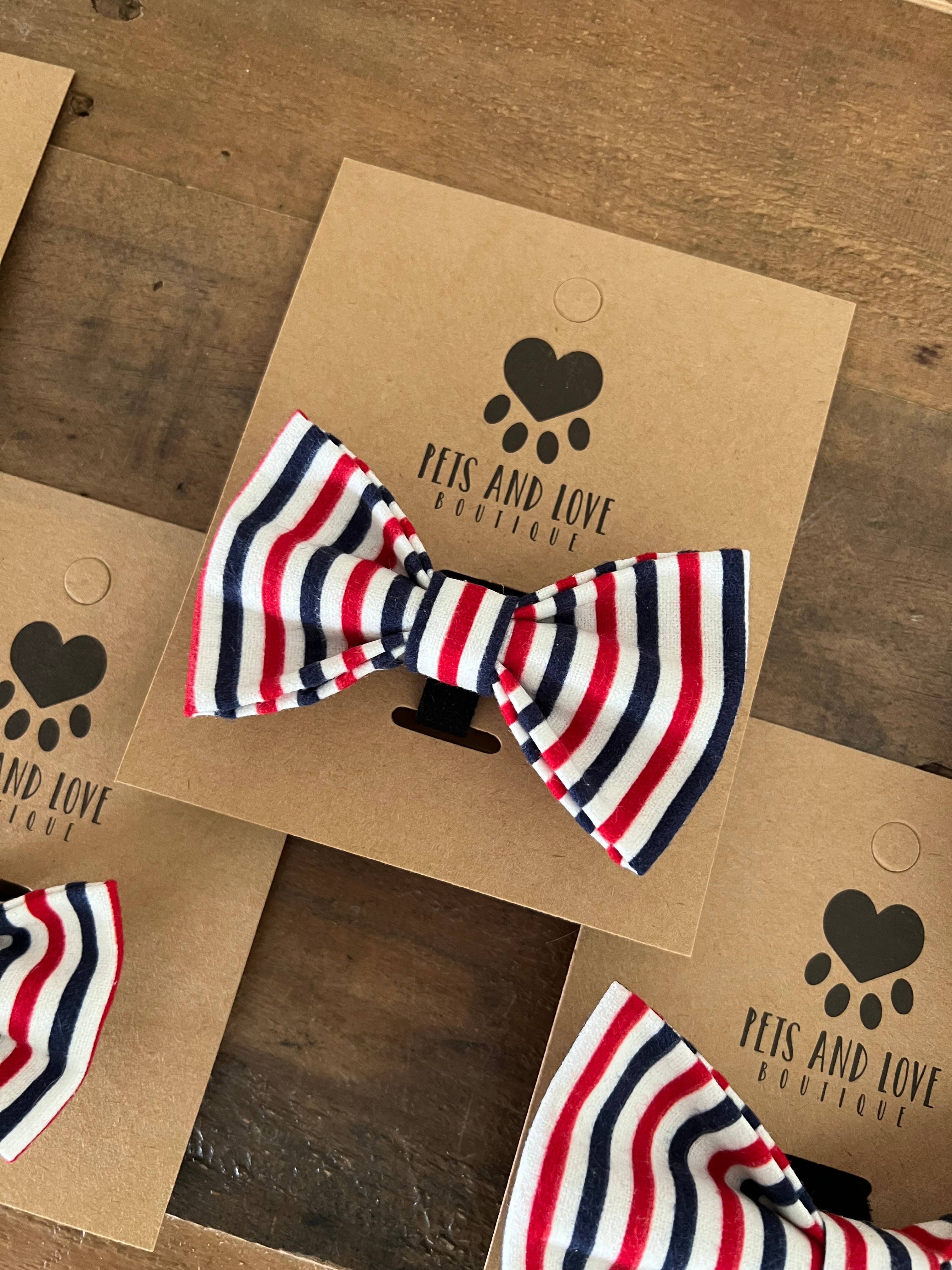 Pets and Love Boutique - Red White and Blue Stripes Dog Bow Tie
