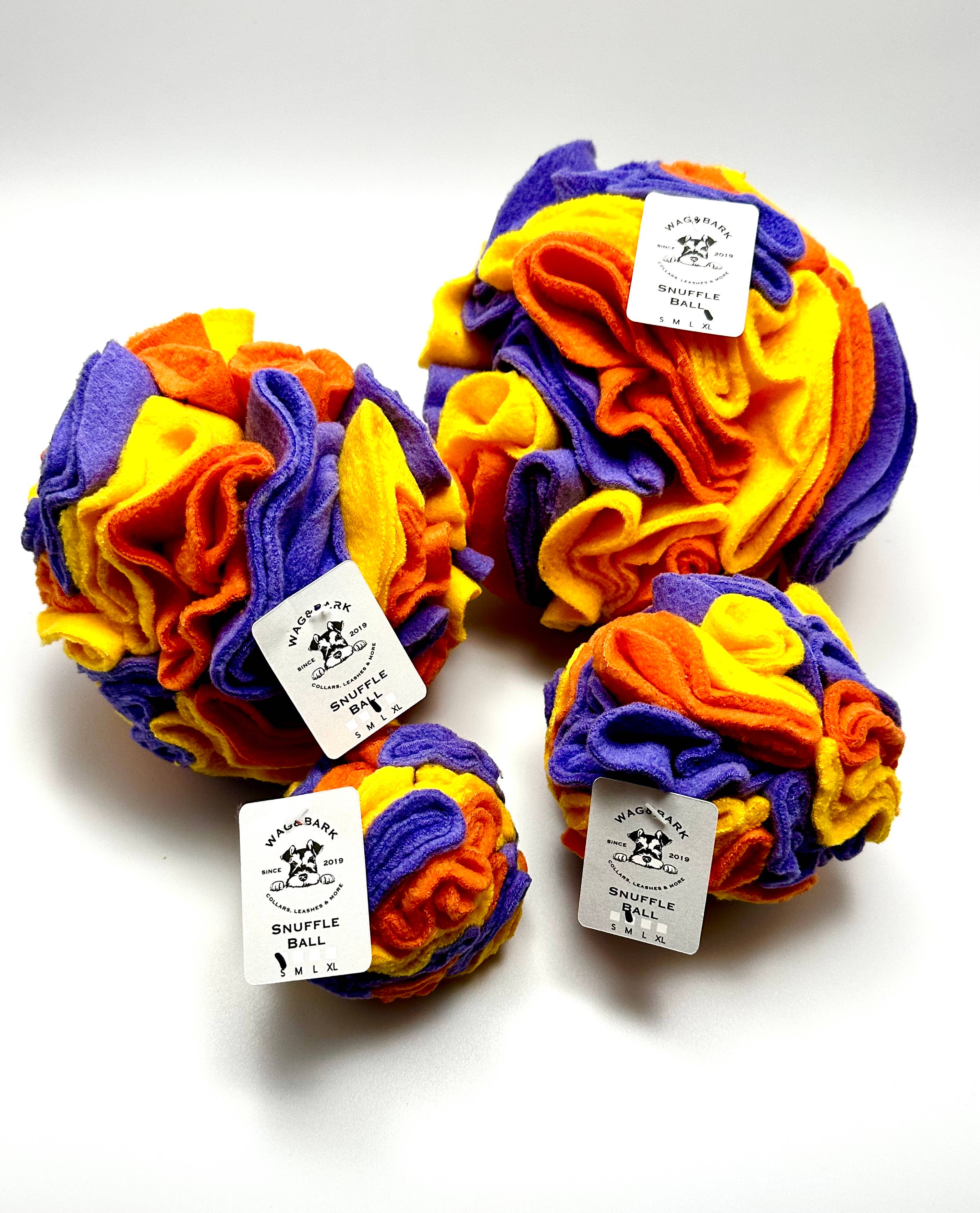 Wag and Bark - Snuffle Ball Brain Toy Tri-color Orange Yellow & Lavender: 4 Pack